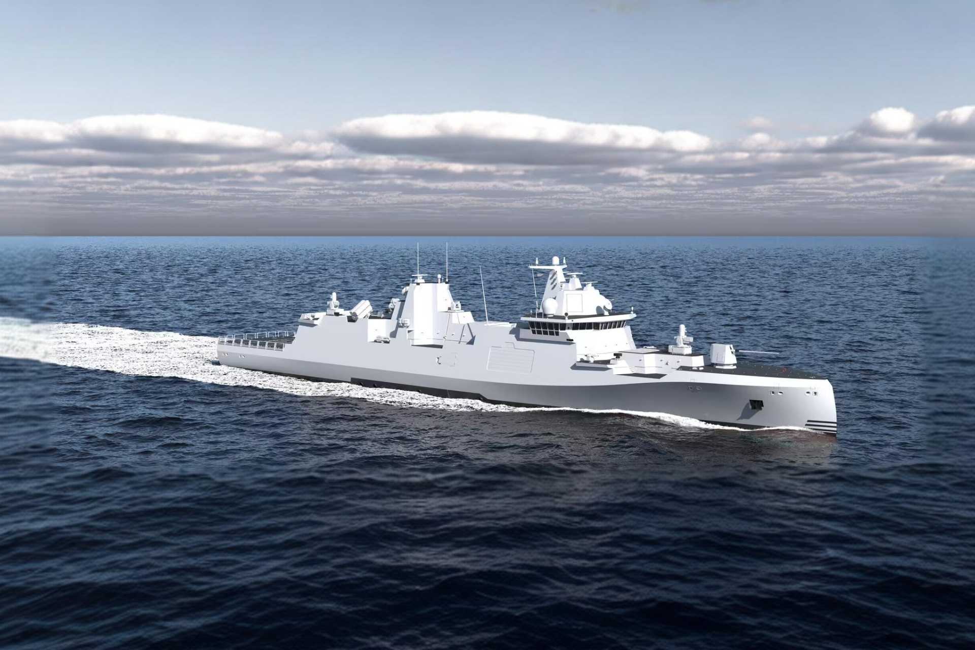 The GMF 140 sits almost exactly in the displacement band of the Spanish F-110, which measures 145 meters and displaces close to 6,100 tonnes, but it is smaller than the U.S. Constellation-class, the British Type 26, and the German F-126. (Picture source: Rheinmetall)