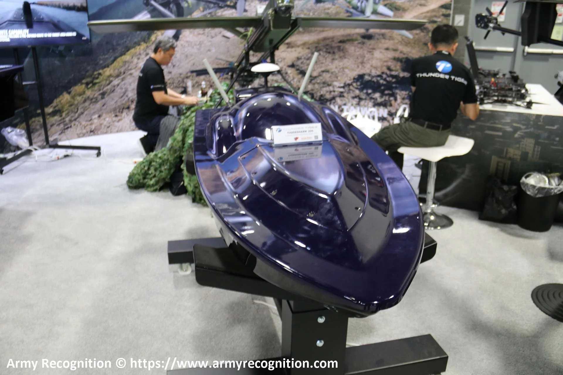 Taiwanese naval unmanned surface vessel displayed at AUSA. Taiwan’s proposed $6.5 billion unmanned-systems investment for 2026–2031 includes small one-way attack unmanned surface vessels intended to strike Chinese amphibious and logistics ships during a potential assault on the island.
