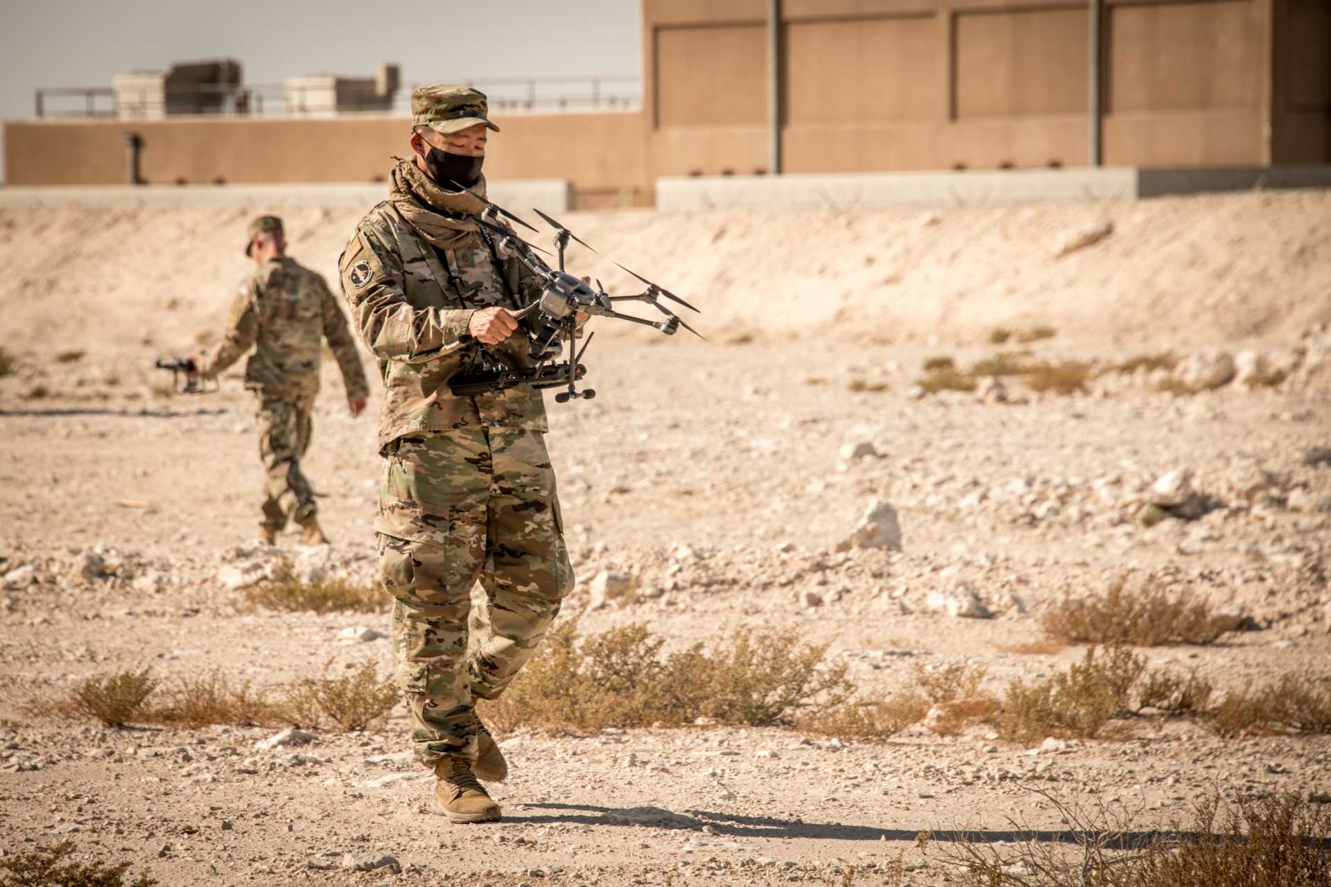 U.S. Air Force Master Sgt. Phillip Jung, with the 379th Expeditionary Security Forces Squadron, operates counter-UAS equipment. The U.S. Air Force is seeking a new Ground-Based Launcher to defend air bases against drones and cruise missiles. (Picture source: U.S. Department of War/Defense)