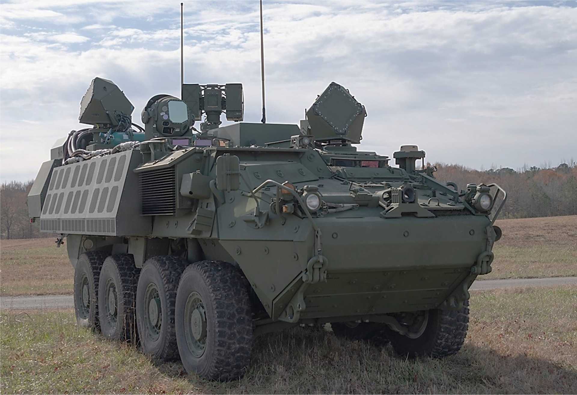 U.S. Army DE M-SHORAD equipped with a 50-kW-class high-energy laser on a Stryker armored vehicle. Lessons from DE M-SHORAD experimentation are informing the Army’s Enduring High Energy Laser (E-HEL), which emphasizes a more modular and deployable counter-drone capability. (Picture source: U.S. Department of War/Defense)