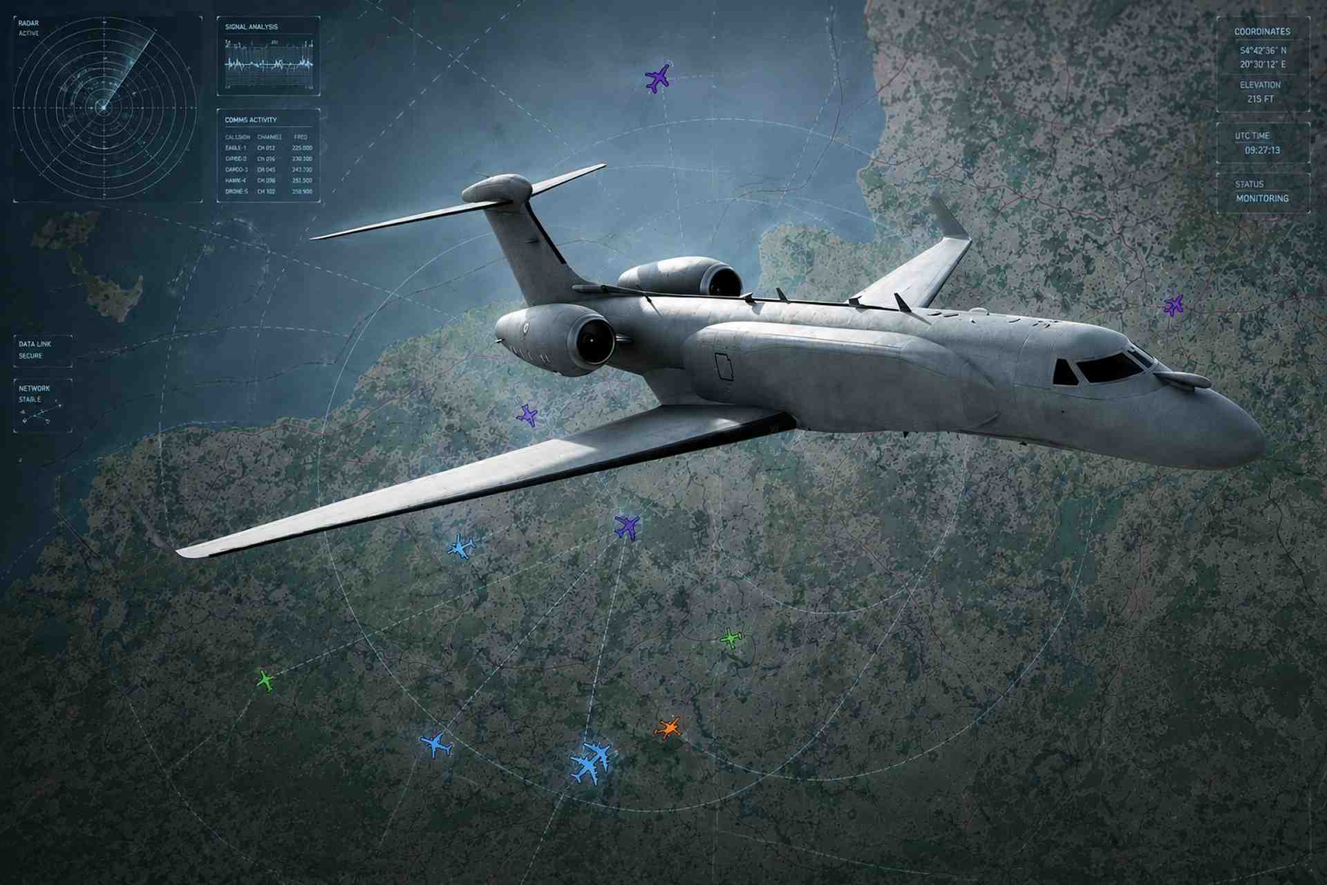 A U.S. EA-37B Compass Call electronic warfare aircraft joined a complex NATO air package over the Baltic region near Kaliningrad alongside fighters AWACS ISR and tanker aircraft (Picture Source: L3Harris / Itamilradar / Edited By Army Recognition Group)