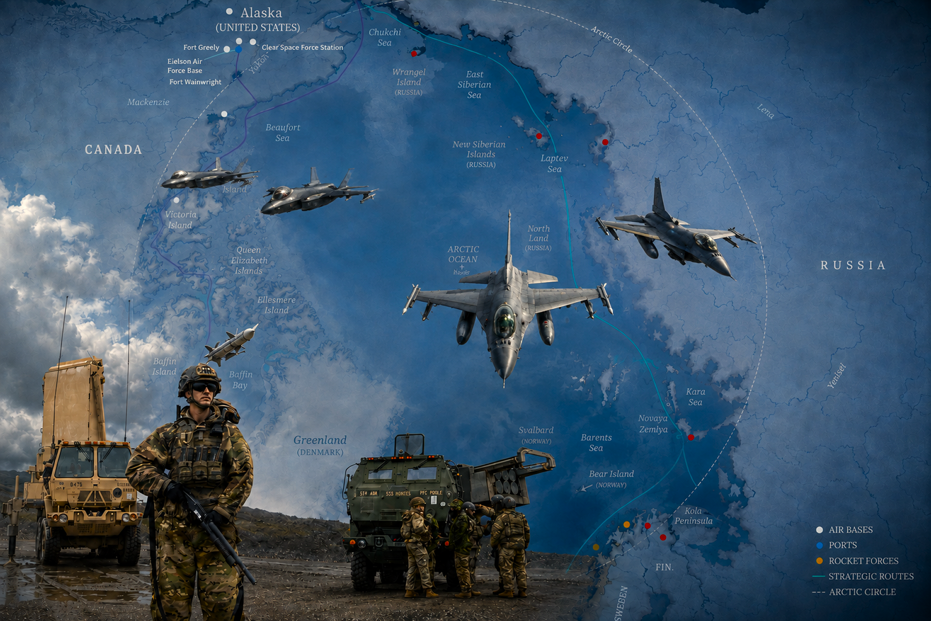 U.S. NORTHCOM demonstrated a layered Arctic homeland-defense concept in Alaska by integrating F-35s, F-16s, aerial refueling, HIMARS precision fires, radar, and Arctic-trained ground forces against simulated high-end threats (Picture Source: U.S. Northern Command / U.S. Department of War / Edited By Army Recognition Group)