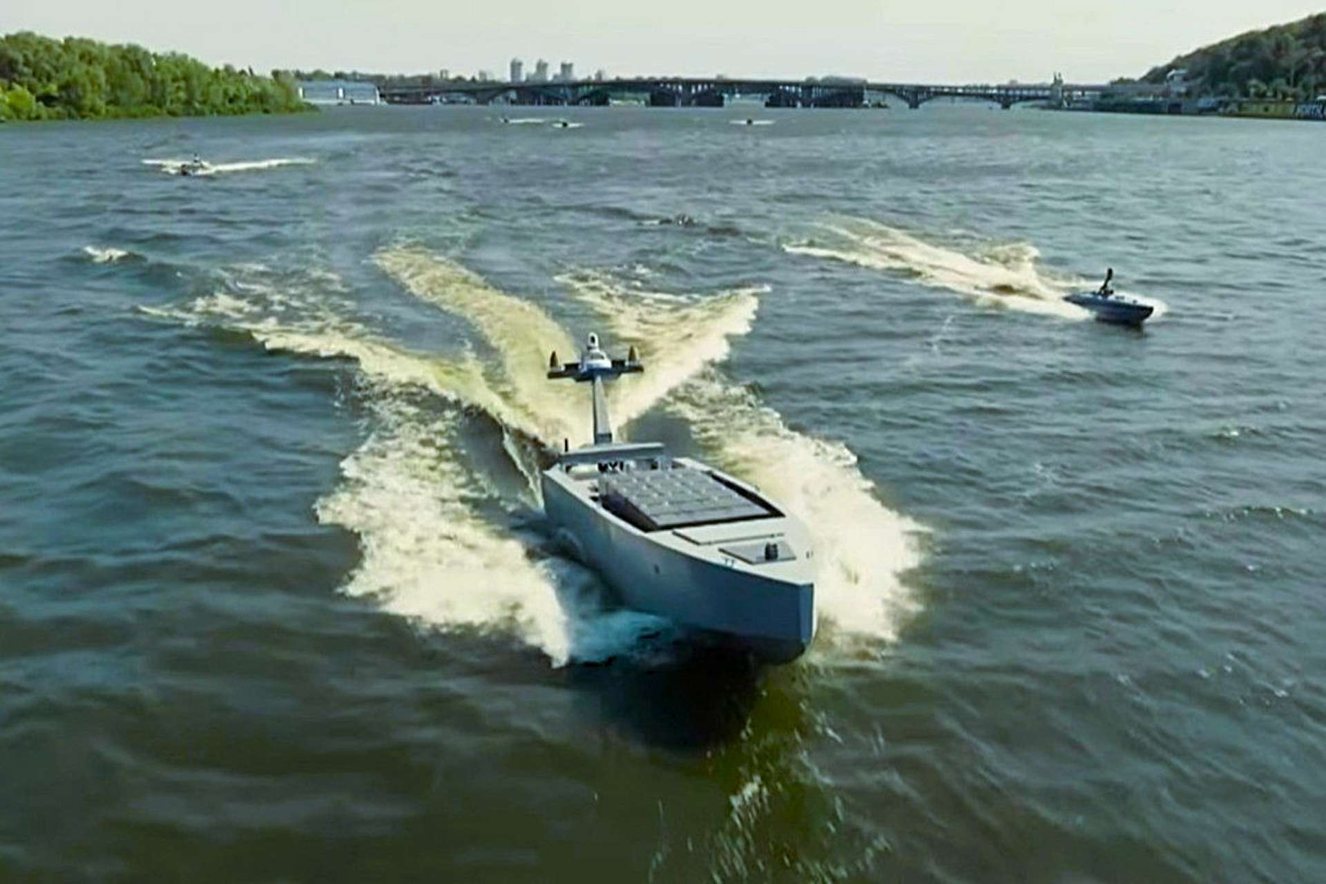 Ukraine has unveiled the new MV11, the largest MAGURA naval drone, signaling a shift toward longer-range maritime operations in which larger unmanned vessels could support, deploy, and coordinate multiple drones at sea (Picture Source: Ukrainian National Television)