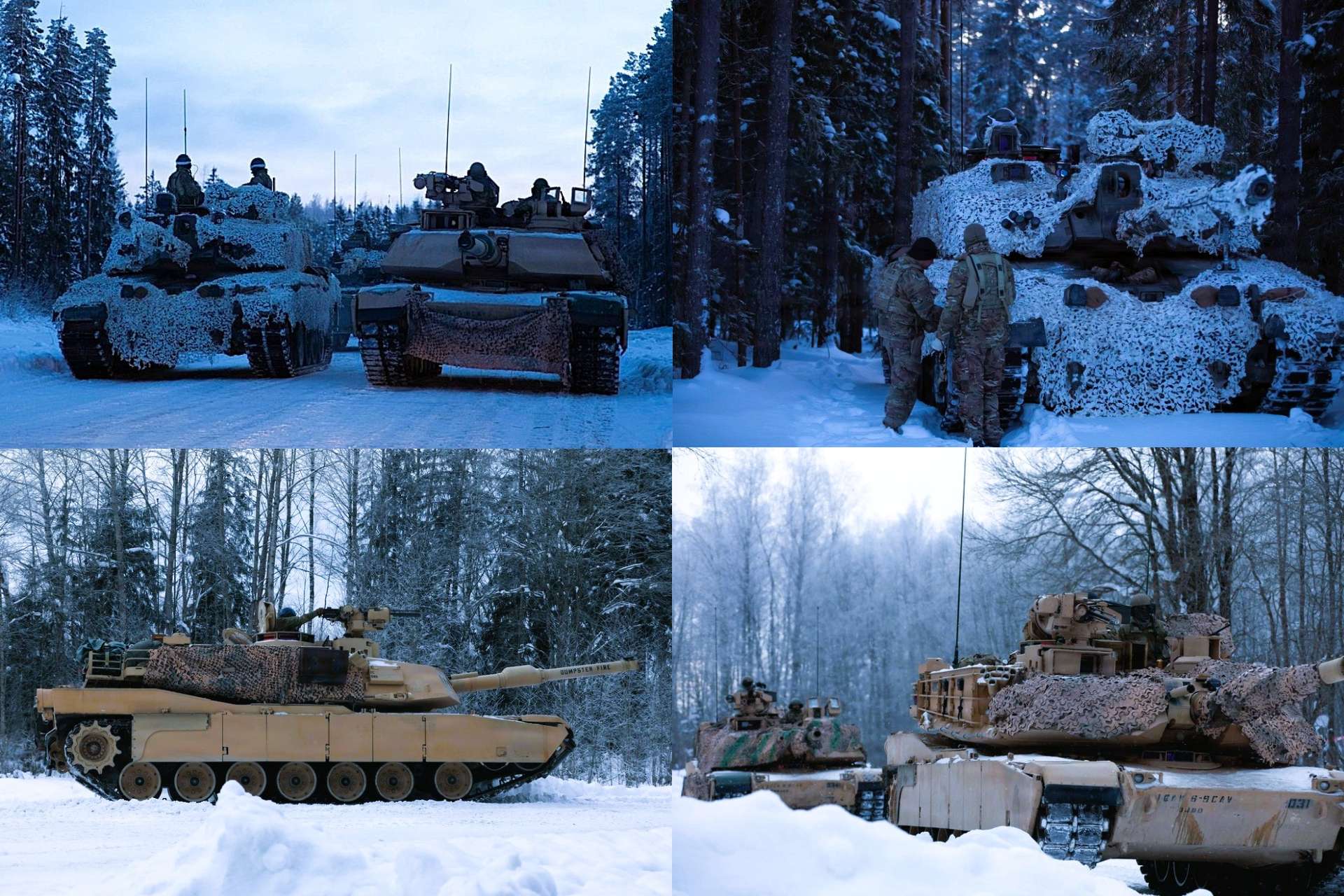 U.S. Abrams and British Challenger 2 Tanks Rehearse NATO Winter Armored Maneuvers in Estonia