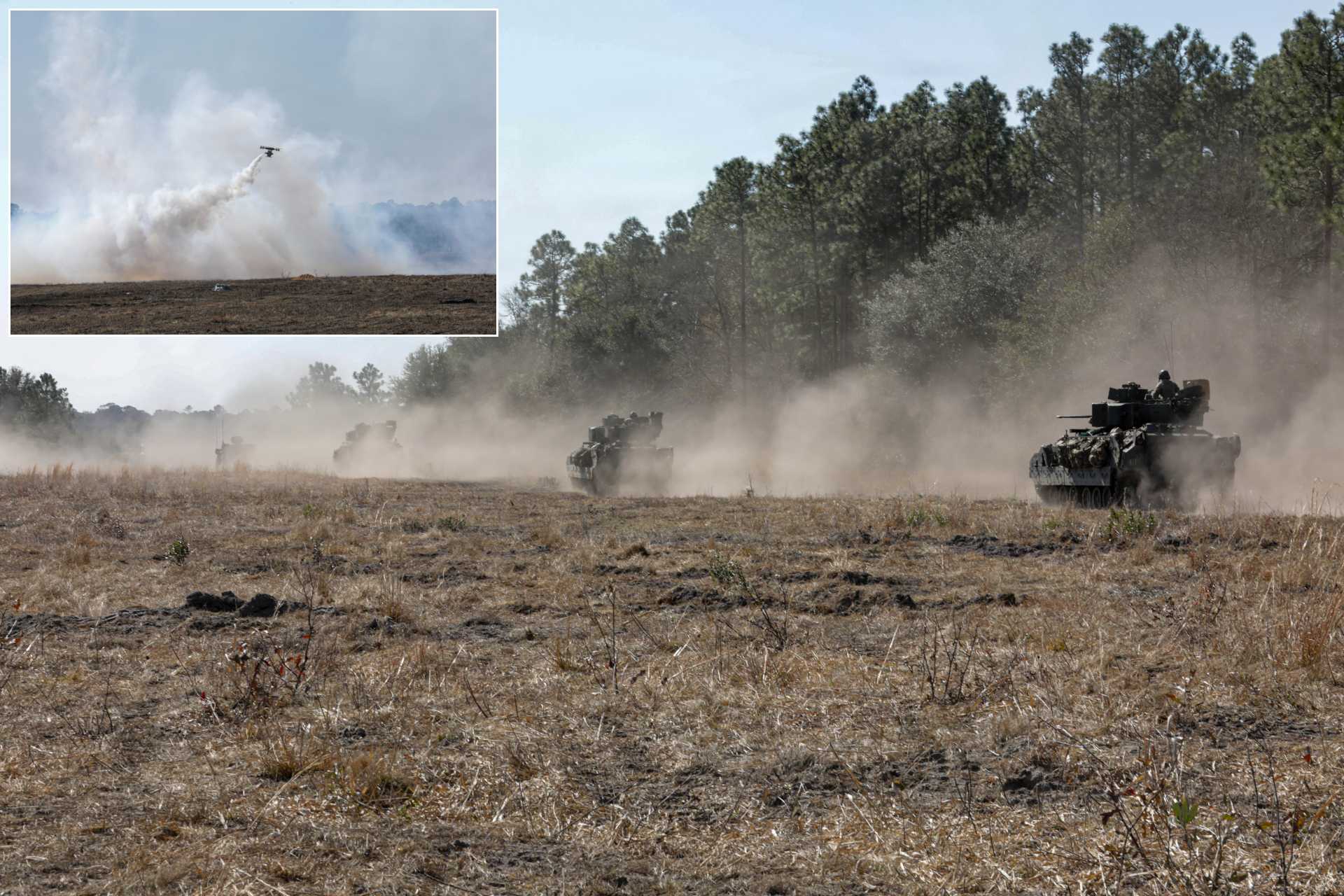 U.S. Army Tests Drone to Generate Smoke Screen to Protect Bradley M2A4 IFVs in Field Exercise