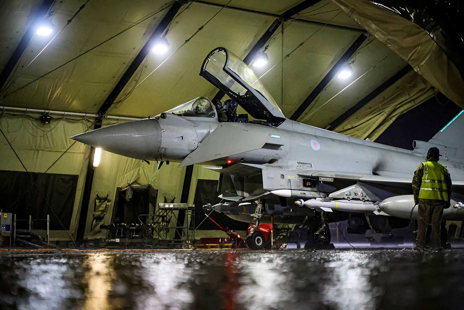 British Typhoon FGR4 Fighter Jets Strike Daesh Tunnel in Syria Using Paveway IV Bombs