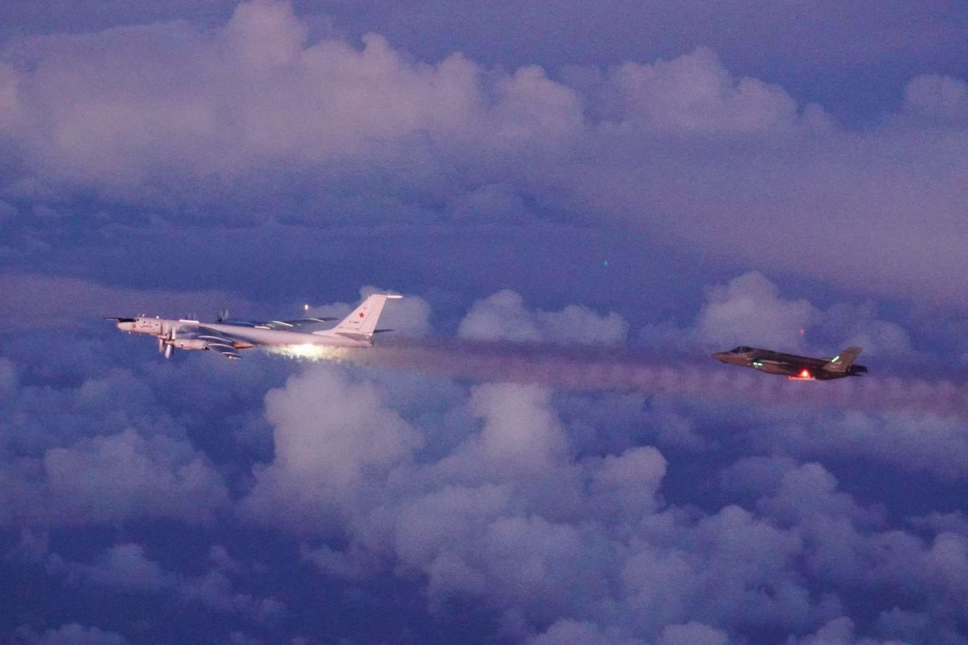 Russian Tu-142 Bear-F Maritime Patrol Aircraft Intercepted by Norwegian F-35 Jet Near NATO Airspace