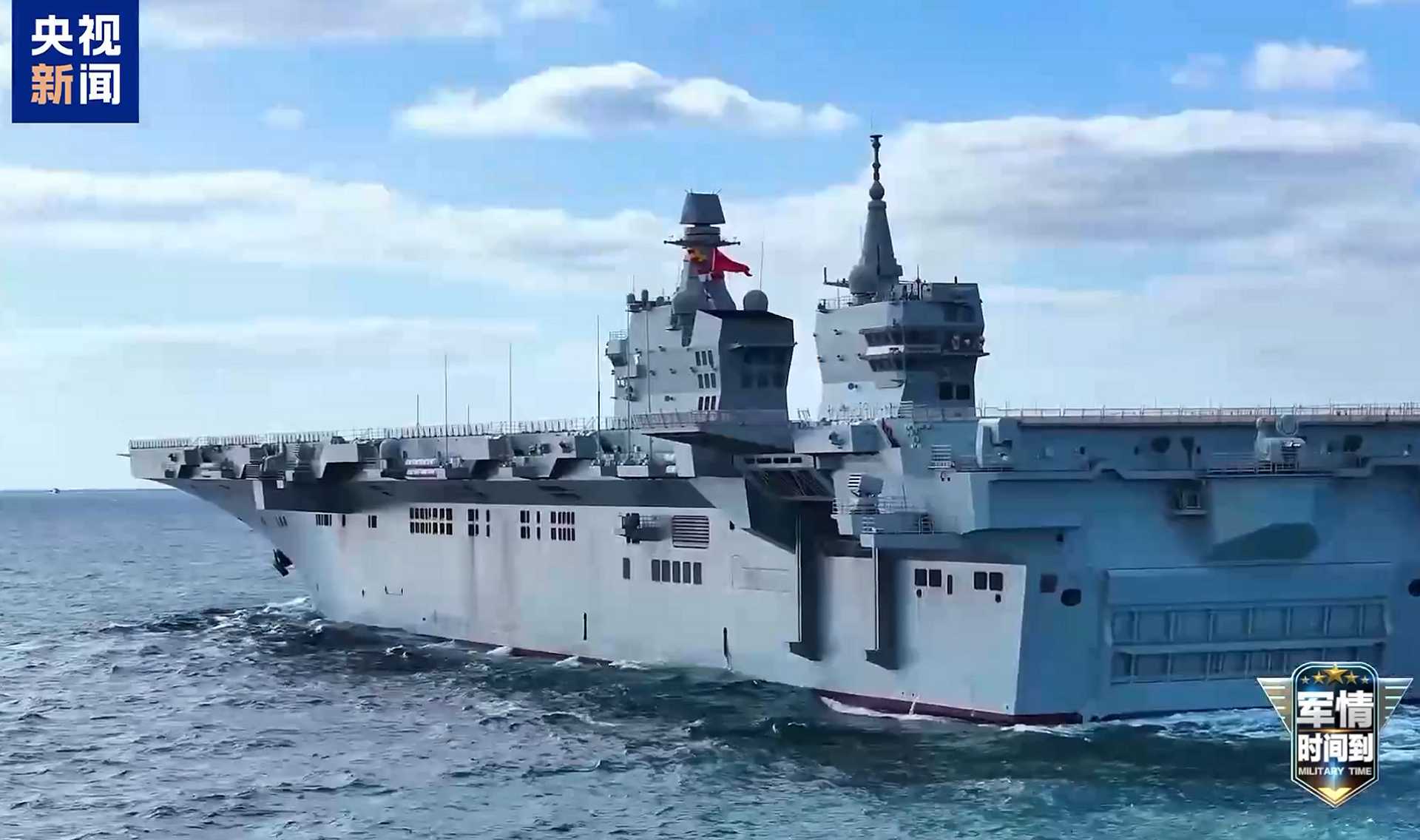 China's first Type 076 amphibious assault ship, PLANS Sichuan (Hull 51), at sea. Equipped with an electromagnetic aircraft launch system (EMALS) and arresting gear, the new warship is designed to launch and recover fixed-wing unmanned aircraft, introducing a unique expeditionary capability that distinguishes it from the U.S. Navy's America-class LHAs and Wasp-class LHDs.