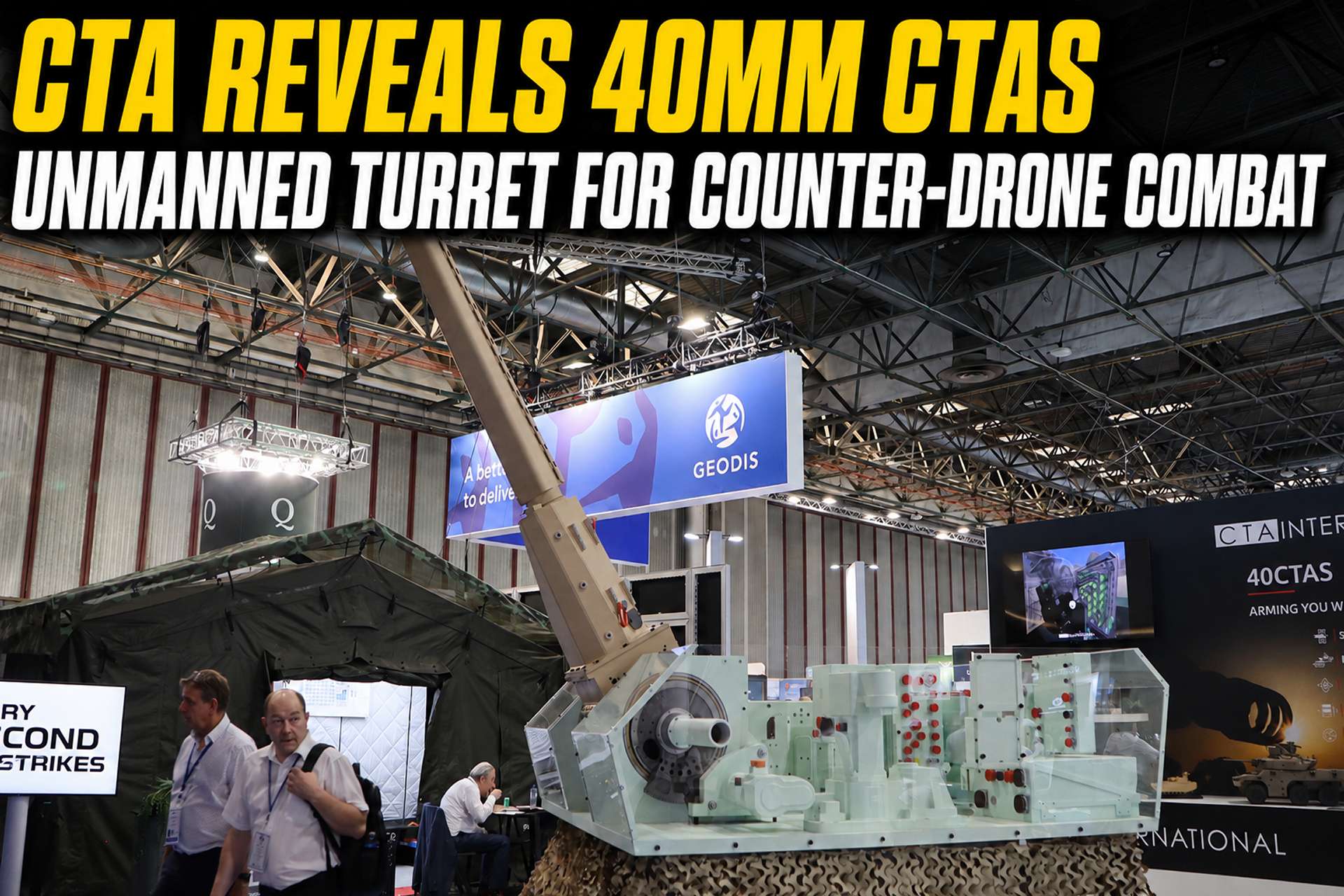 CTA International’s 40 mm CTAS unmanned turret concept, displayed at Eurosatory 2026 in Paris, combines high-elevation fire, programmable airburst ammunition, and protected internal reloading to equip armored vehicles for ground combat and short-range counter-drone defense (Picture source: Army Recognition Group).