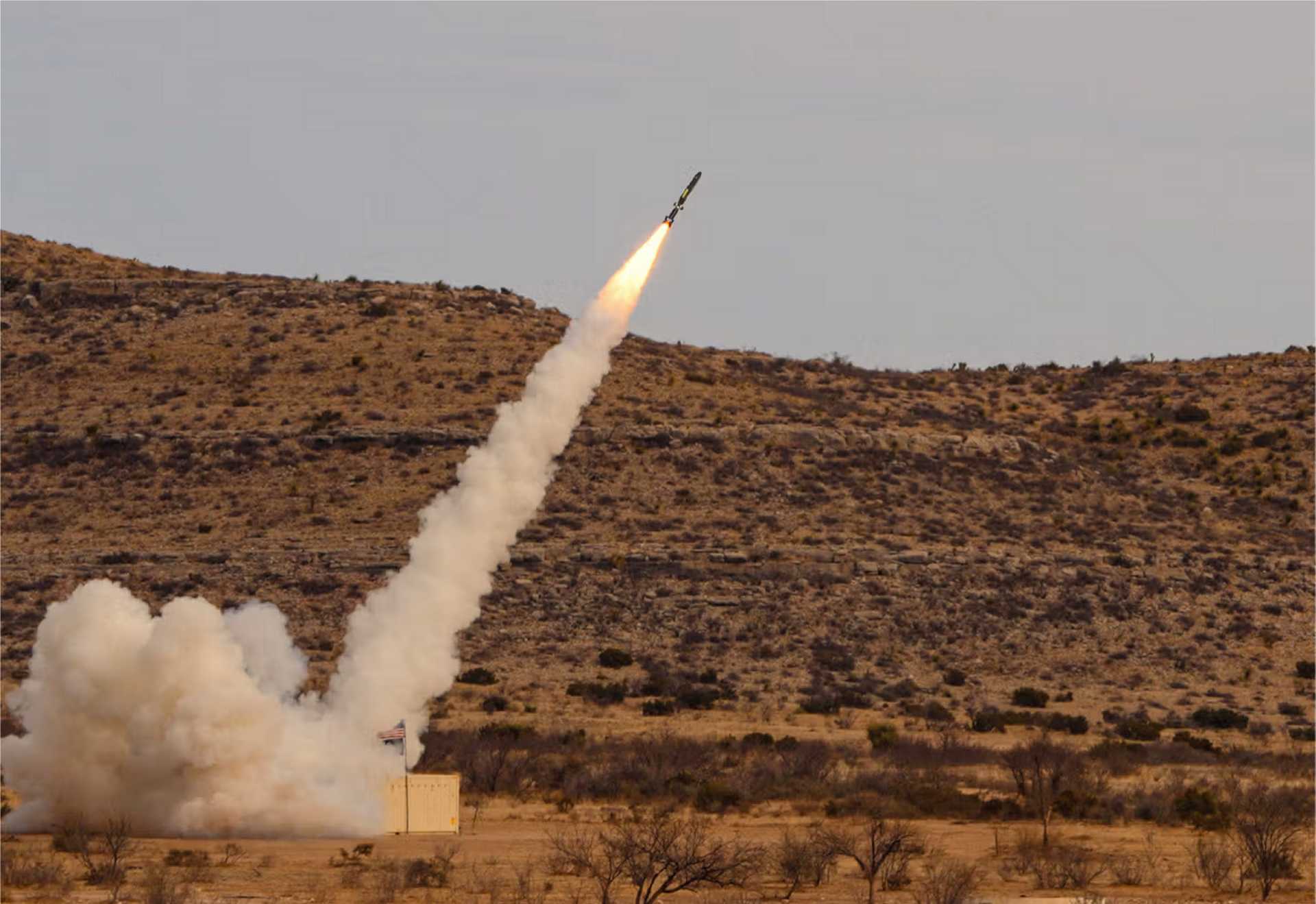 The Surface-Launched Barracuda-500M cruise missile is launched during a flight test, demonstrating the long-range precision strike capability that will soon be manufactured in Poland under a new industrial partnership between Polish Defense Group PGZ and Anduril Industries from United States. (Credit: Anduril Industries)