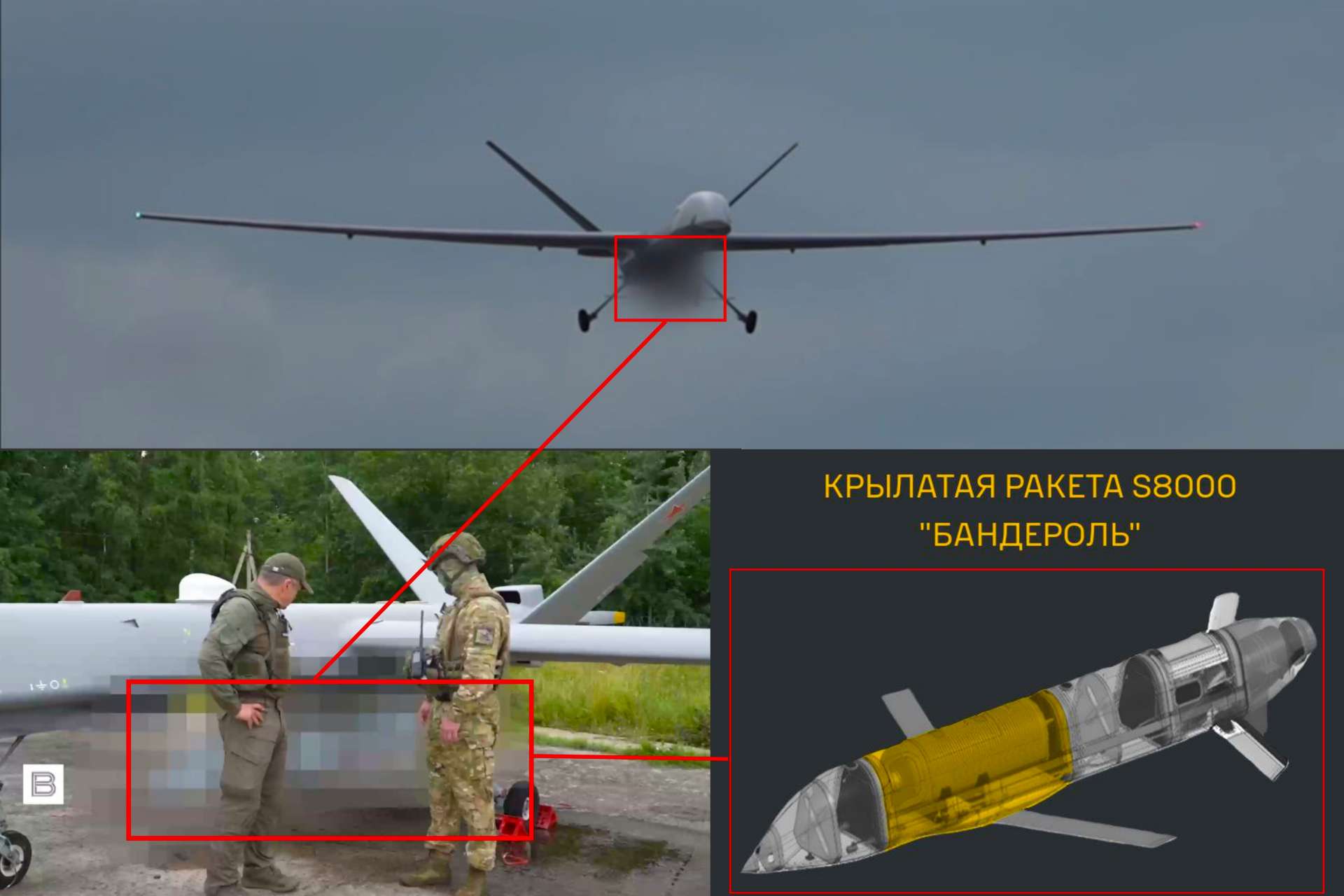 Russia has revealed the Orion UAV carrying the S8000 Banderol cruise missile, signaling an emerging unmanned long-range strike capability that could expand its multi-axis precision attack options (Picture Source: Ukraine’s Defence Intelligence / Russian Social Media / Edited By Army Recognition Group)