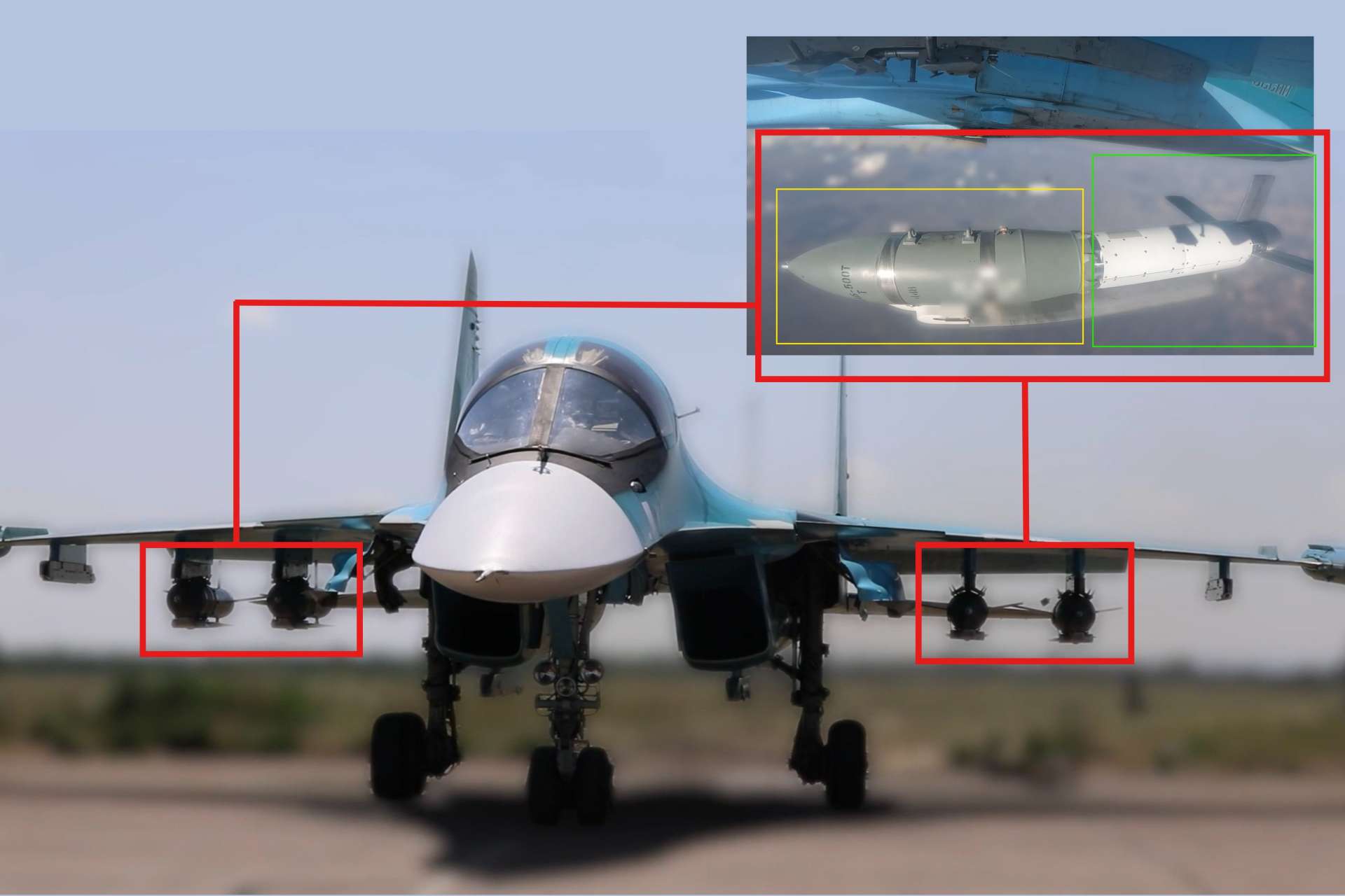 New footage of a Russian Su-34 carrying four modified FAB-500T bombs points to a broader effort to extend strike range and reduce aircraft exposure to Ukrainian air défenses (Picture Source: Russian MOD / Edited By Army Recognition Group)