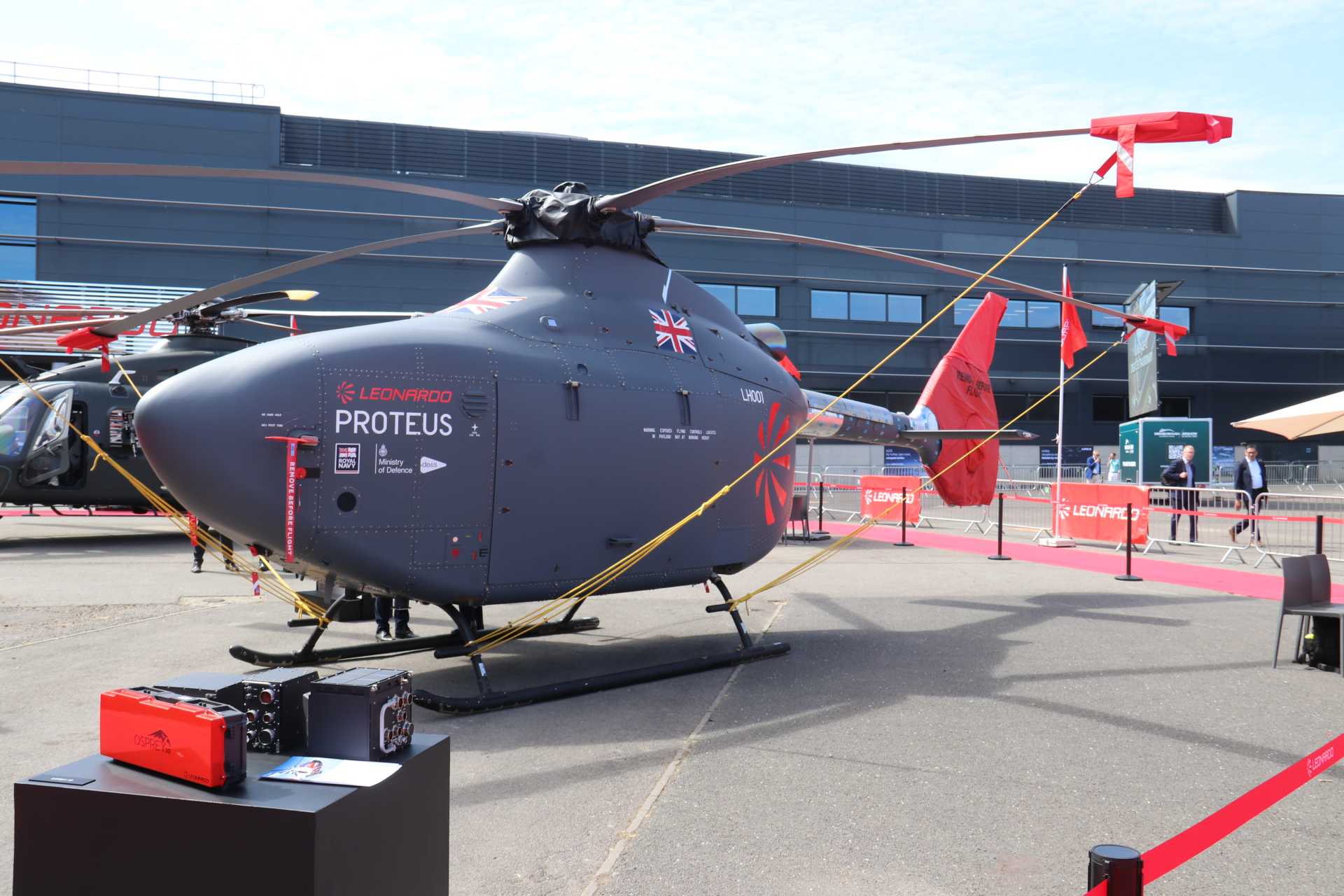 Leonardo's Proteus unmanned helicopter on display at the Farnborough International Airshow 2026, selected by Army Recognition among the Top 10 Defense Aerospace Innovations for its advanced autonomous rotary-wing capabilities.