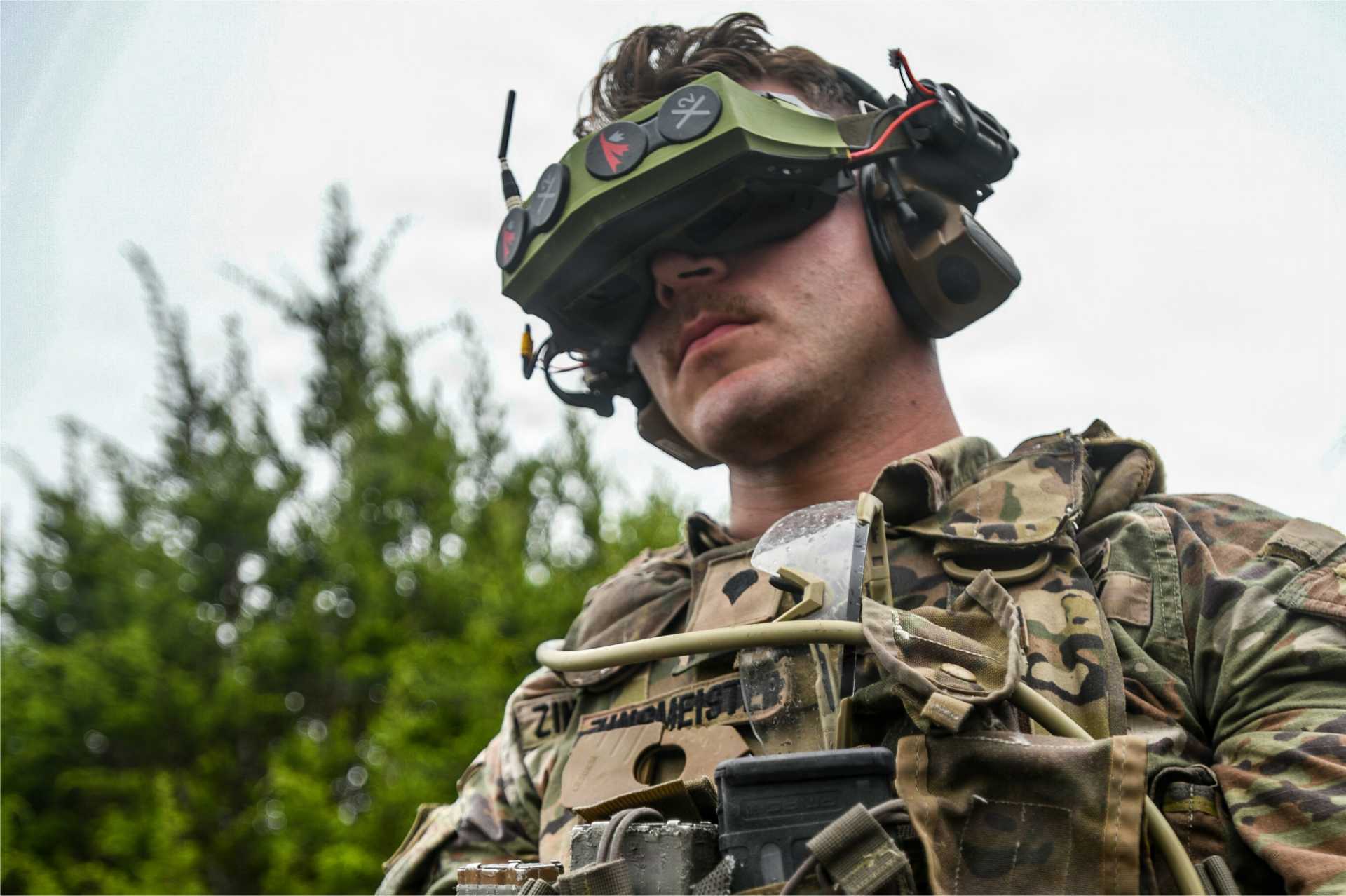 U.S. Army Spc. Ian Zinsmeister, an FPV drone operator with D Company, 2nd Battalion, 5th Cavalry Regiment, 1st Cavalry Division, prepares to launch a first-person-view drone during a counter-unmanned aerial system (C-UAS) qualification at Fort Hood, Texas, on July 26, 2026. (U.S. Army photo)