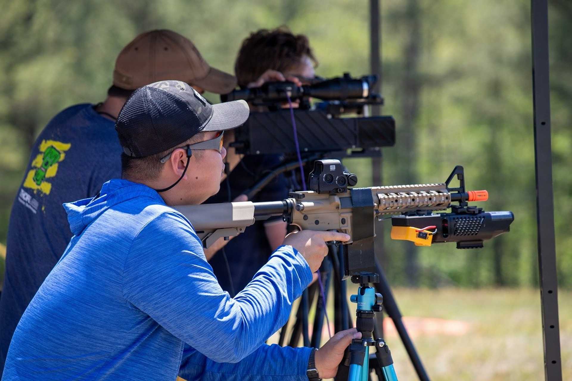 Laser-based counter-UAS system mounted on an M4 carbine during the U.S. Army DEVCOM C5ISR Center's Warden counter-small UAS assessment at Fort A.P. Hill, Virginia. (Photo: Sam Brooks / DEVCOM C5ISR Center Public Affairs)
