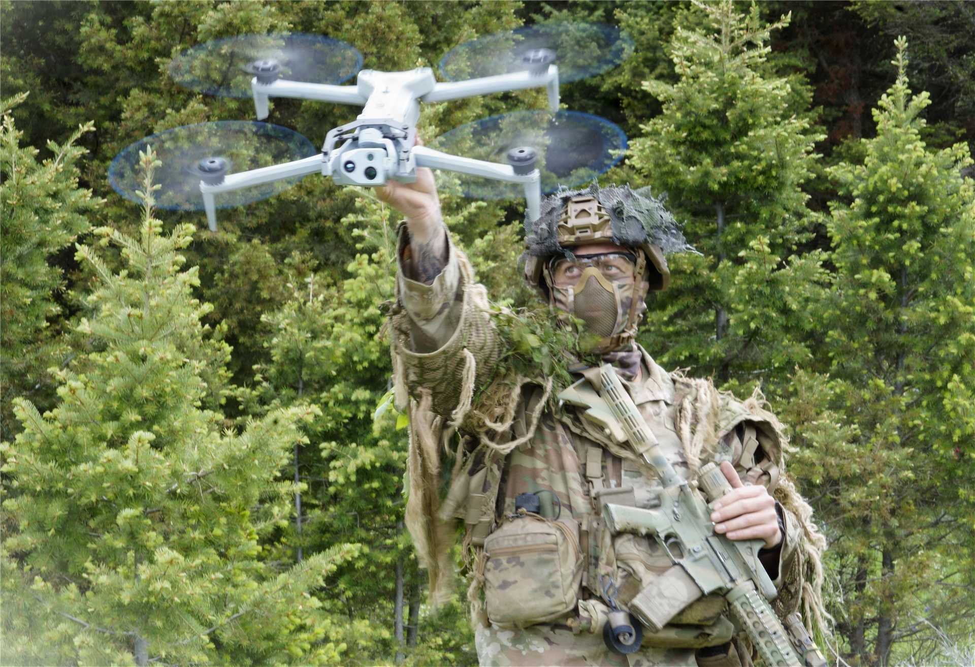 U.S. Army Spc. Justin Regis launches a Skydio unmanned aerial vehicle during BattleLab 26.2 near Bozeman, Montana, on June 8, 2026, evaluating tactical drone capabilities for reconnaissance and battlefield awareness.
