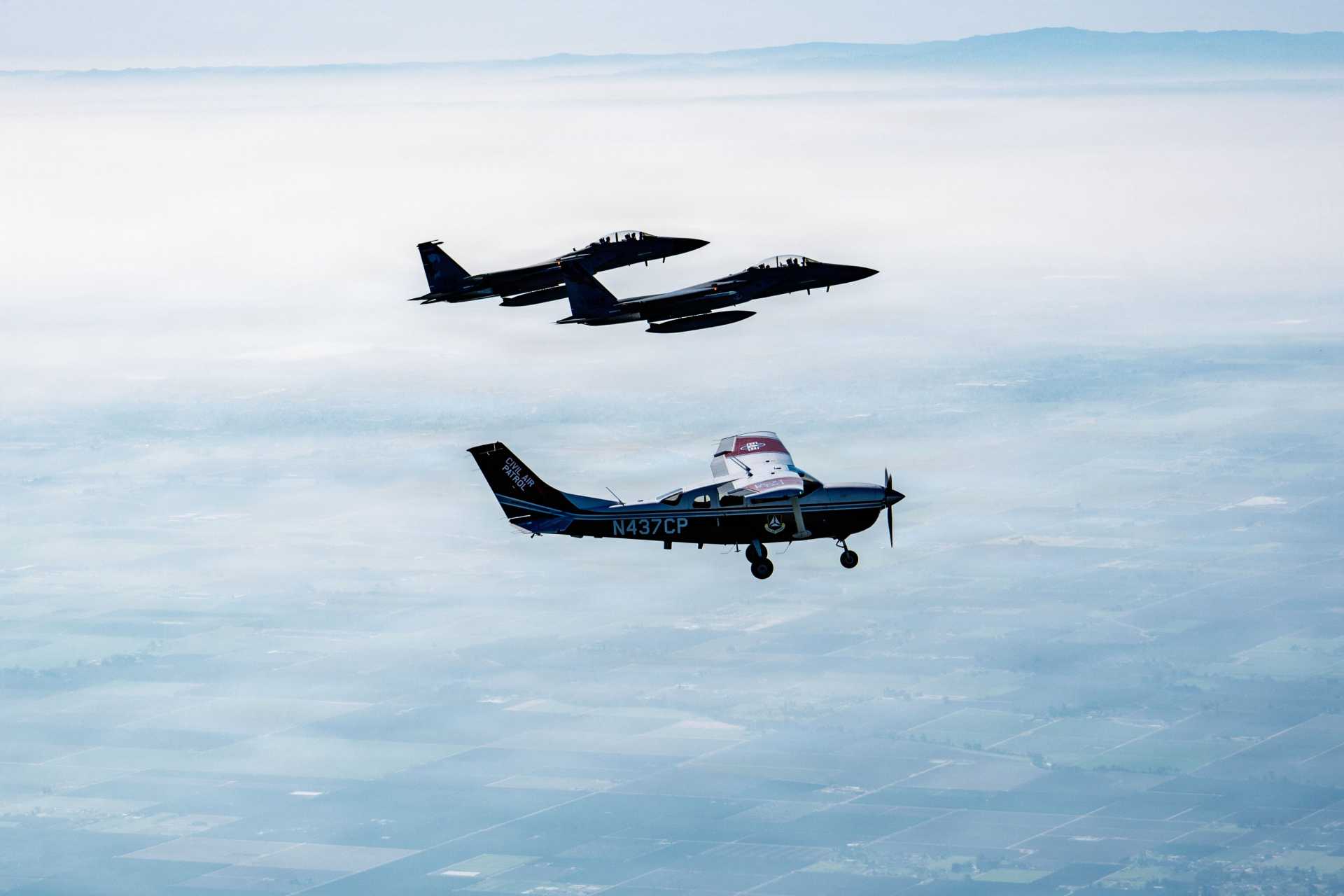 A U.S. Air Force F-16 Fighting Falcon assigned to NORAD conducts an air sovereignty mission during the interception of a civilian aircraft that violated Temporary Flight Restriction (TFR) airspace over New Jersey on July 19, 2026. NORAD fighters safely escorted multiple general aviation aircraft from restricted airspace while protecting presidential security operations. (Picture source: U.S. Air Force/NORAD)