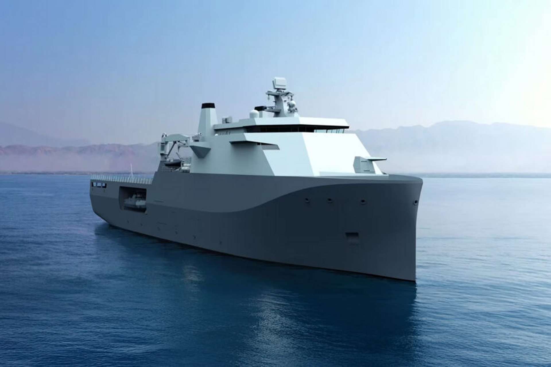 The future UK and Dutch Amphibious Transport Ships will provide NATO with a common capability to transport troops, vehicles, equipment and unmanned systems during amphibious and littoral operations. The final ship design has not yet been officially disclosed; the image shows a Damen Naval concept (Picture source: Damen Naval).