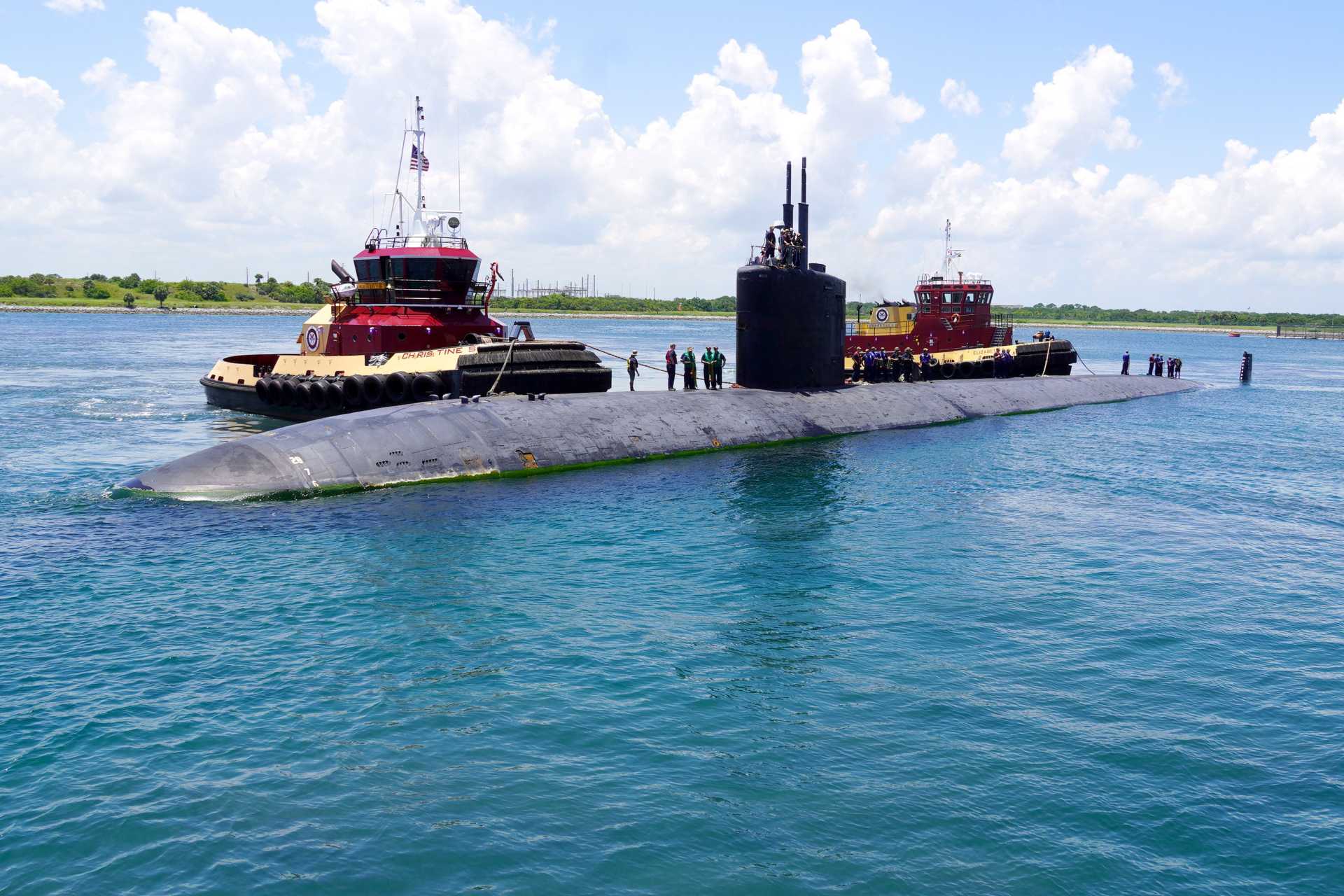 The USS Albany was the last U.S. submarine built using the traditional keel-up construction method and the last launched down a shipway before modular construction became standard. (Picture source: US Navy)