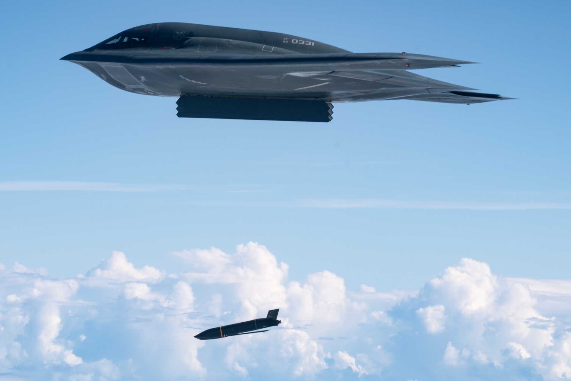This live-fire SINKEX during Valiant Shield 2026 marks the first publicly acknowledged operational employment of the AGM-158C Long Range Anti-Ship Missile from the B-2 Spirit stealth bomber. (Picture source: USAF)