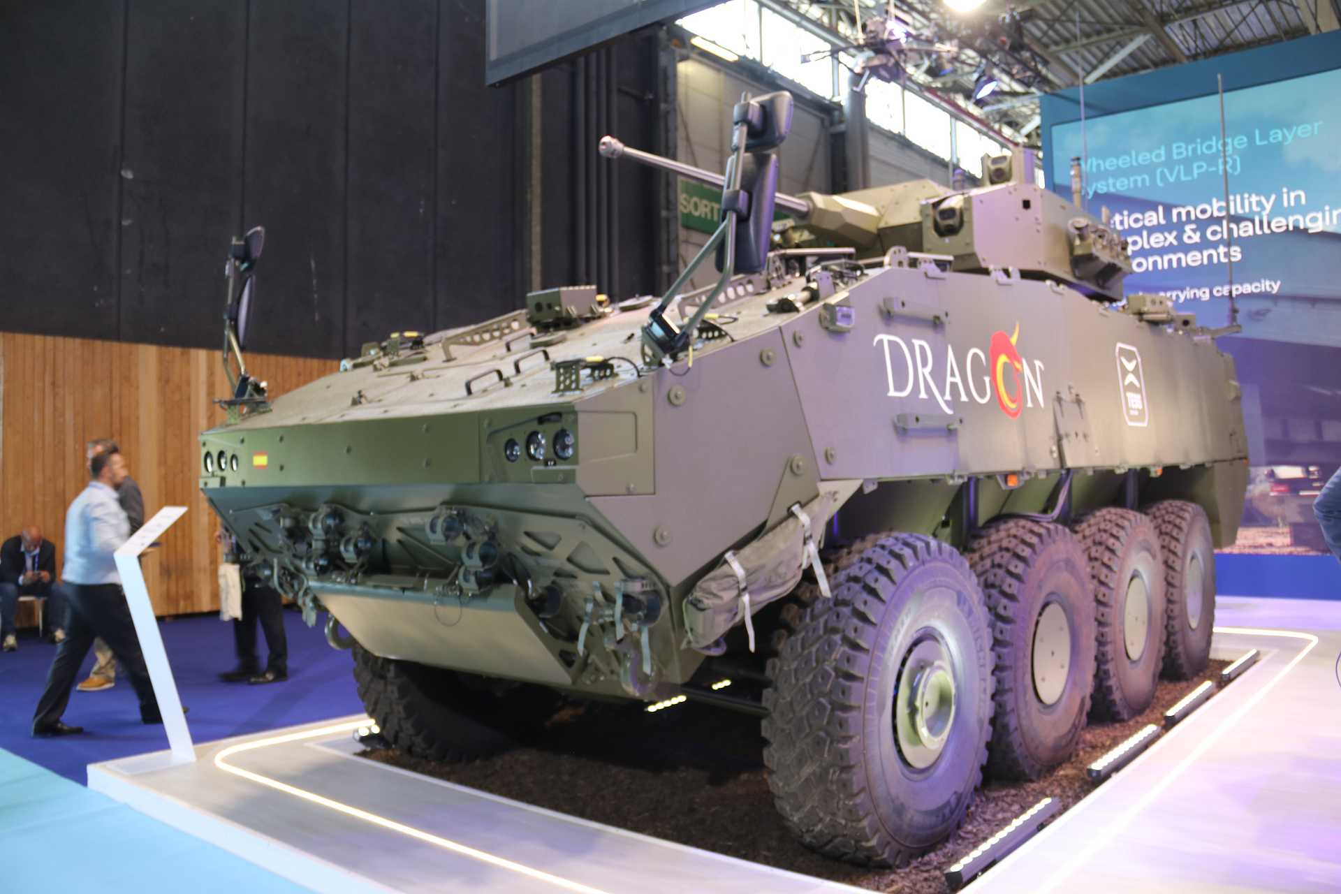 Spanish Army Dragon 8x8 infantry fighting vehicle on display at Eurosatory 2026 in Paris, showcasing Spain’s next-generation wheeled armored combat capability designed to enhance troop protection, mobility, and battlefield connectivity for modern expeditionary and high-intensity operations.