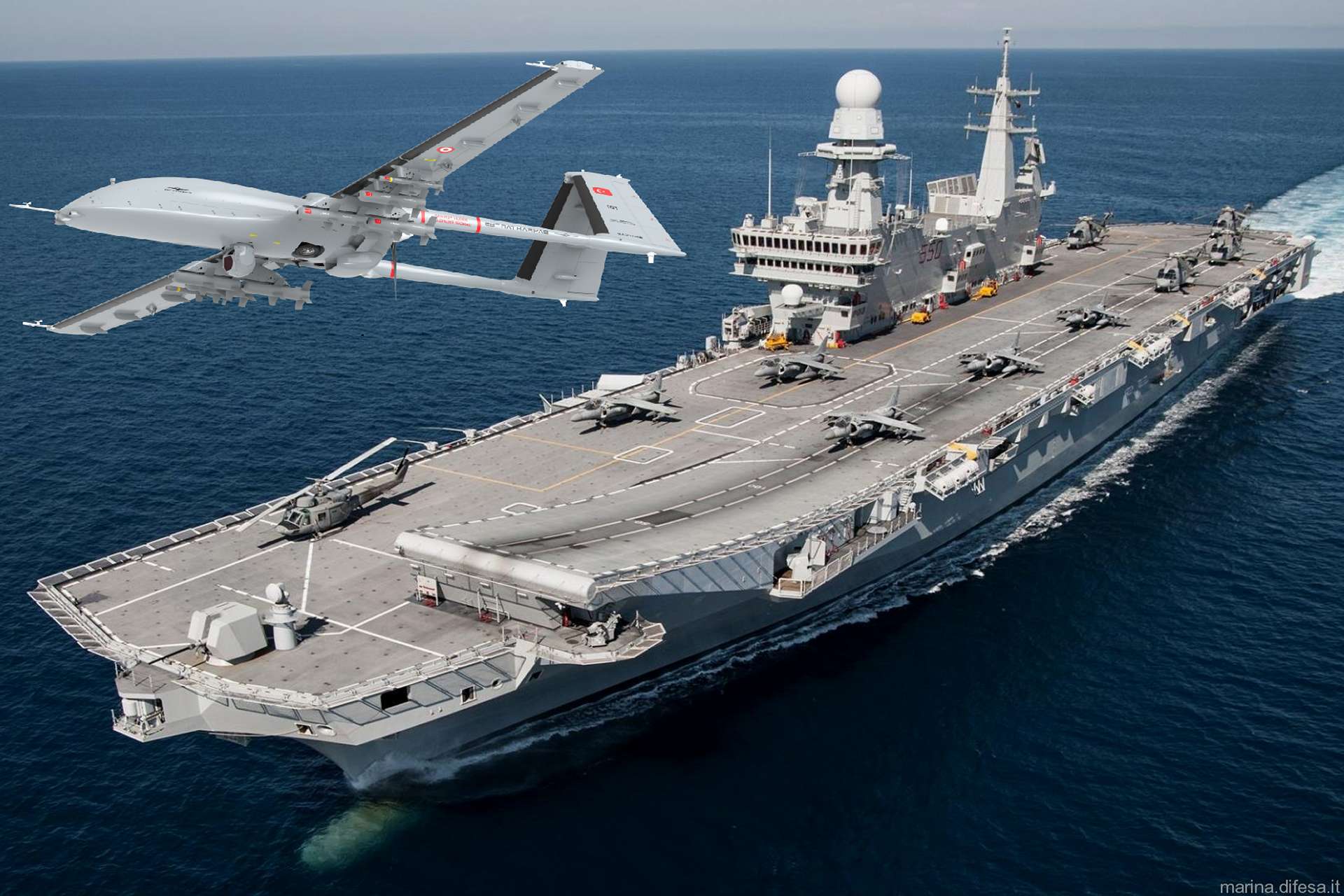 Italy is preparing to operate Bayraktar TB3 armed naval drones from the aircraft carrier Cavour, a move that would expand the Italian Navy’s carrier-based surveillance and precision strike capabilities (Picture source: Italian Navy/ Baykar).