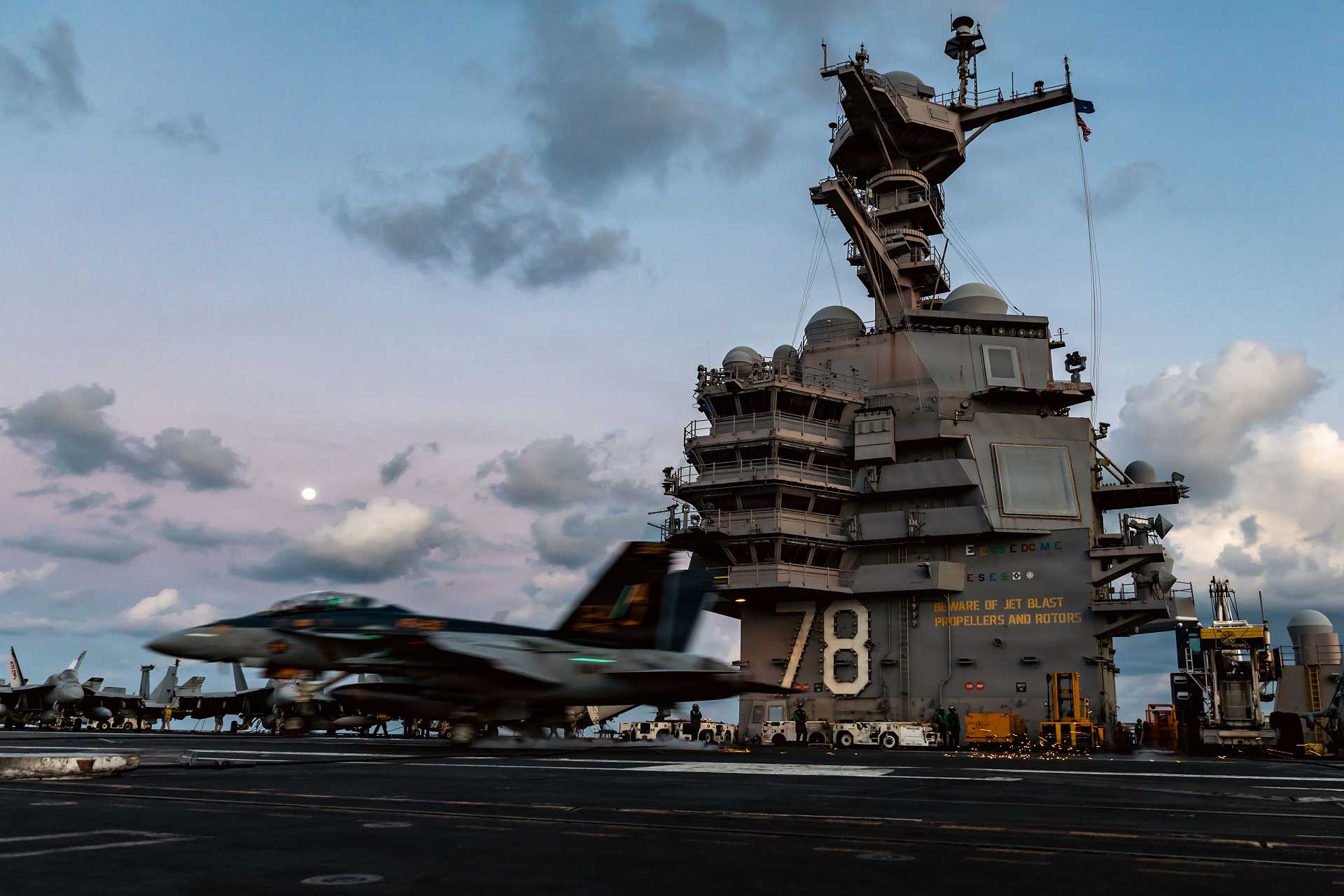 An F/A-18F Super Hornet assigned to Strike Fighter Squadron (VFA) 213 lands on the flight deck of the U.S. Navy’s newest aircraft carrier, USS Gerald R. Ford (CVN-78), during flight operations in the Eastern Mediterranean Sea in support of Operation Epic Fury, March 2, 2026.