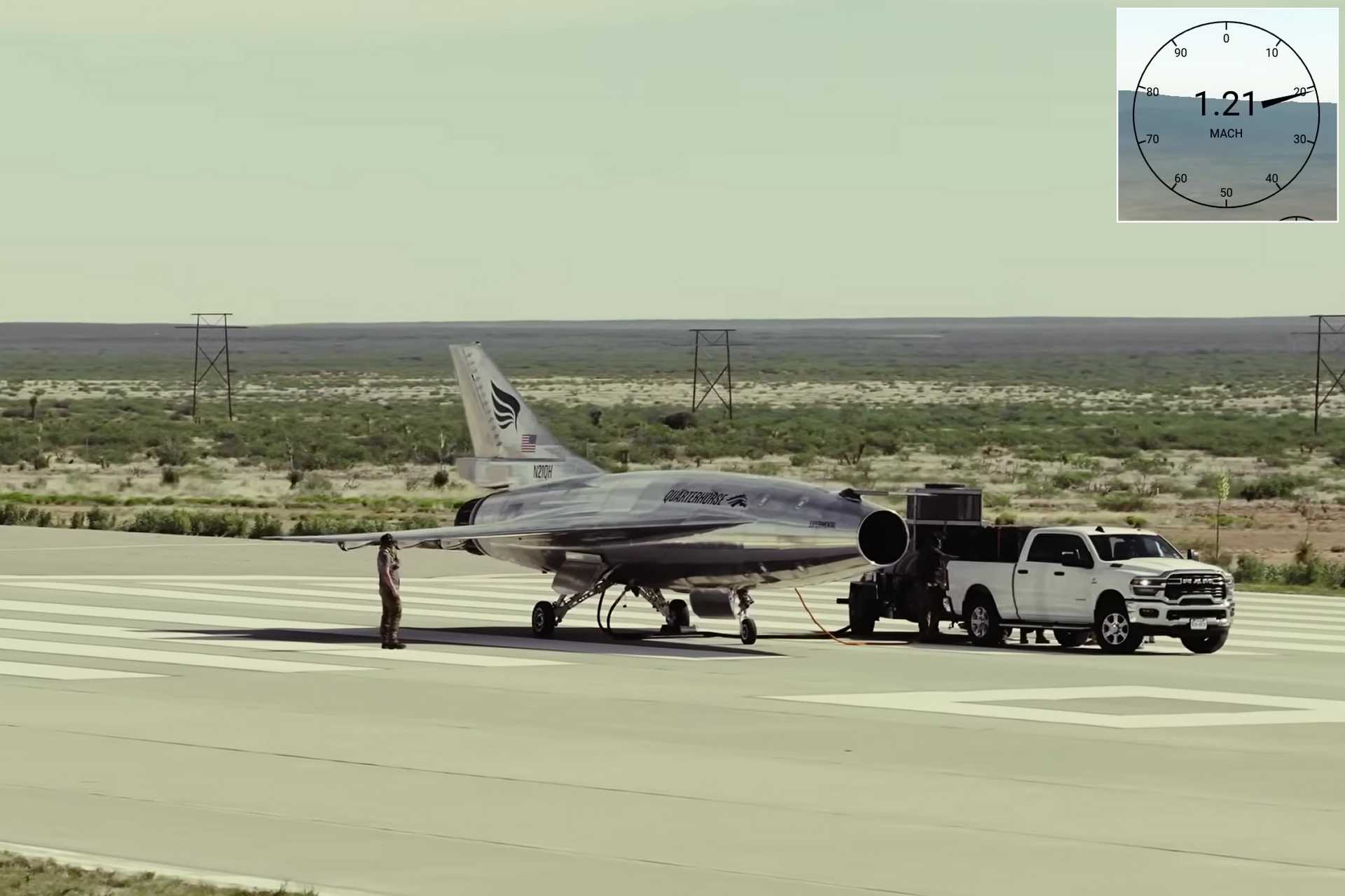 Hermeus successfully executed the first supersonic test flight of its uncrewed Quarterhorse Mk 2.1 prototype, reaching a maximum speed of Mach 1.21 on May 26, 2026, marking the first publicly known instance of a privately financed unmanned jet breaking the sound barrier. (Picture source: Hermeus)