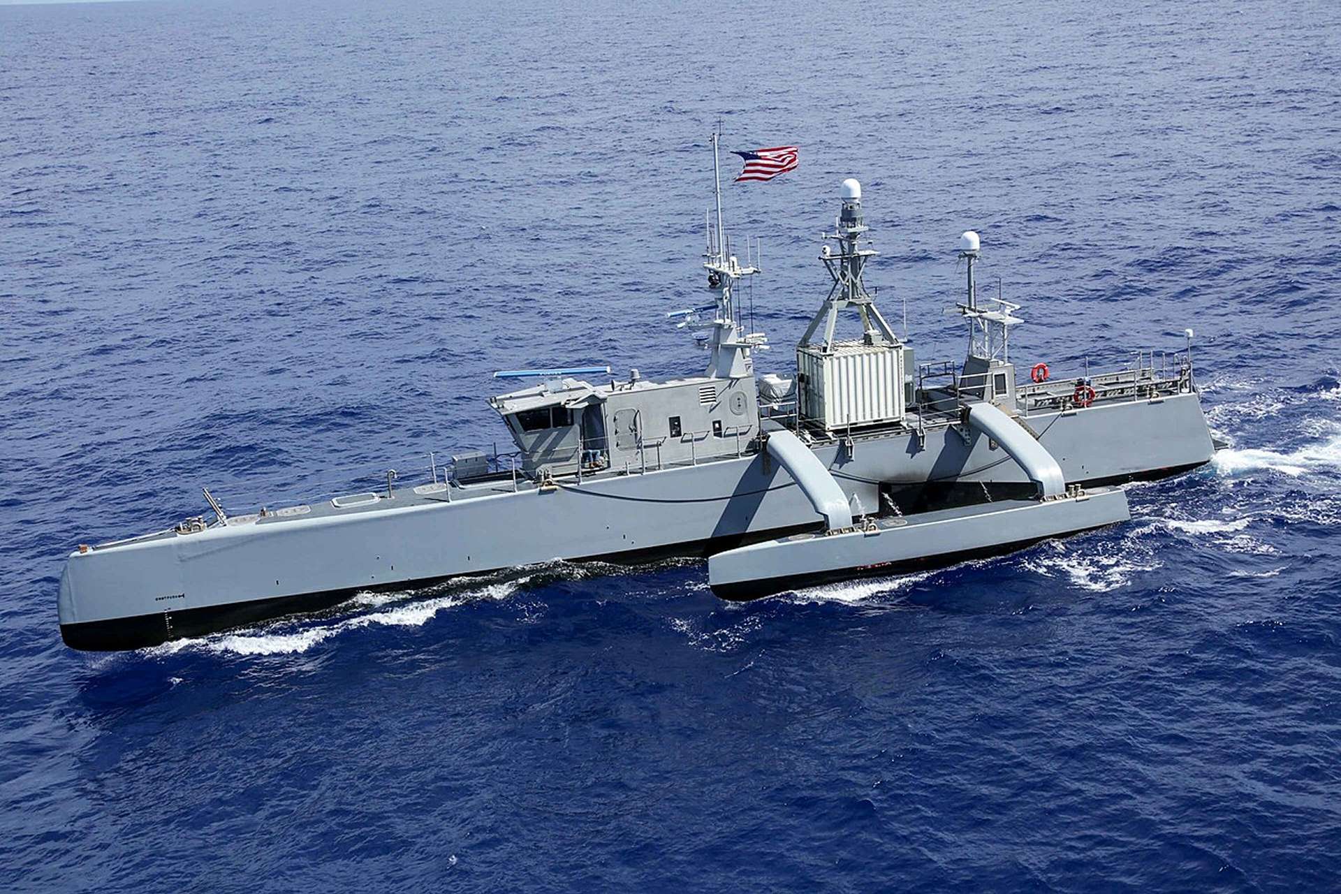 U.S. Navy Medium Unmanned Surface Vessels will use modular payloads for sensing, command relay, deception, anti-surface warfare, anti-submarine warfare, and strike missions as the service plans a 72-vessel long-term force to support Distributed Maritime Operations (Picture source: U.S. DoW).