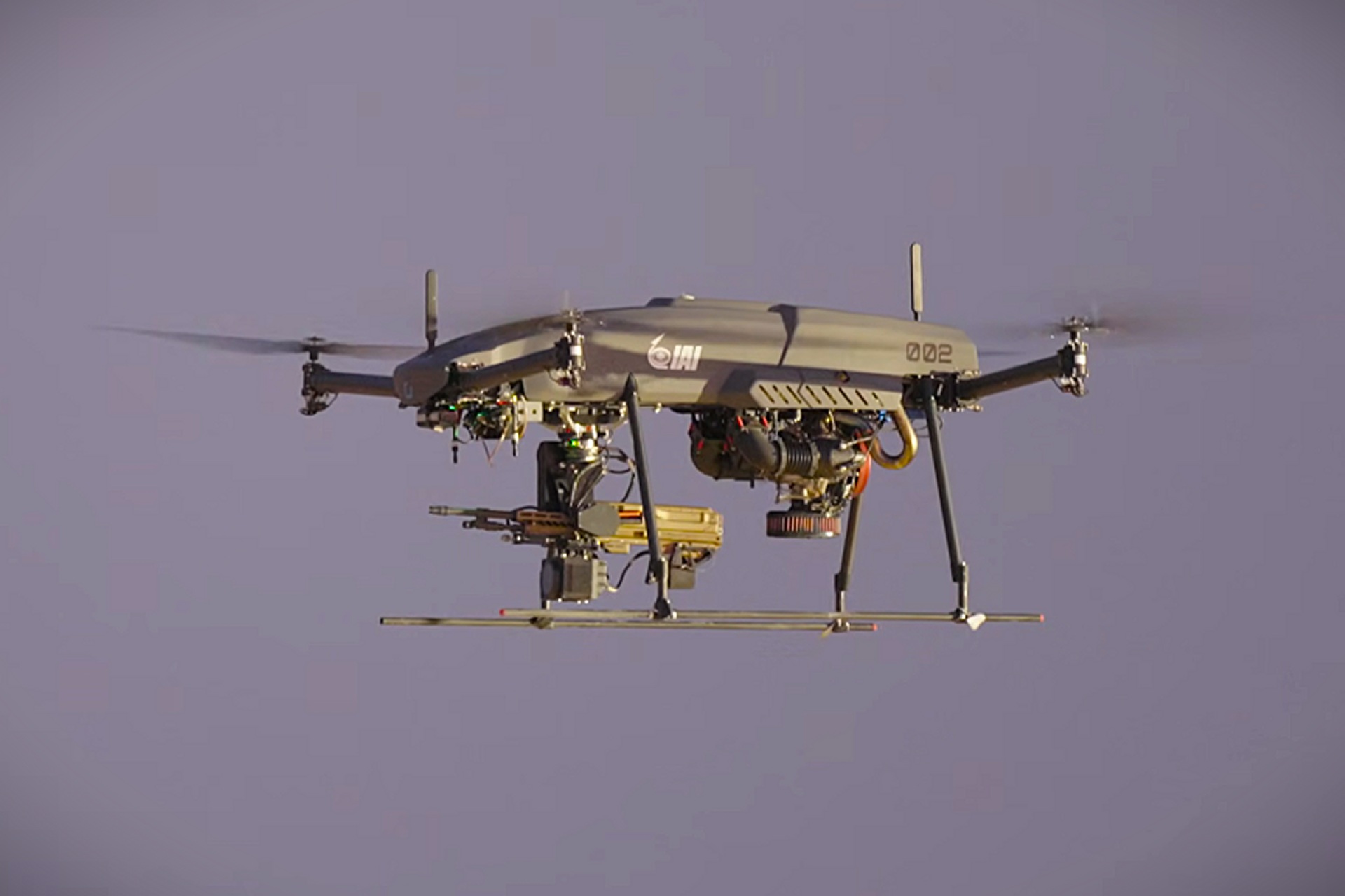 IAI and SIG SAUER successfully tested the FIRE STORM 250 armed drone with an M250 machine gun, demonstrating a reusable airborne system that combines surveillance, target identification and direct fire support for ground forces (Picture Source: IAI)