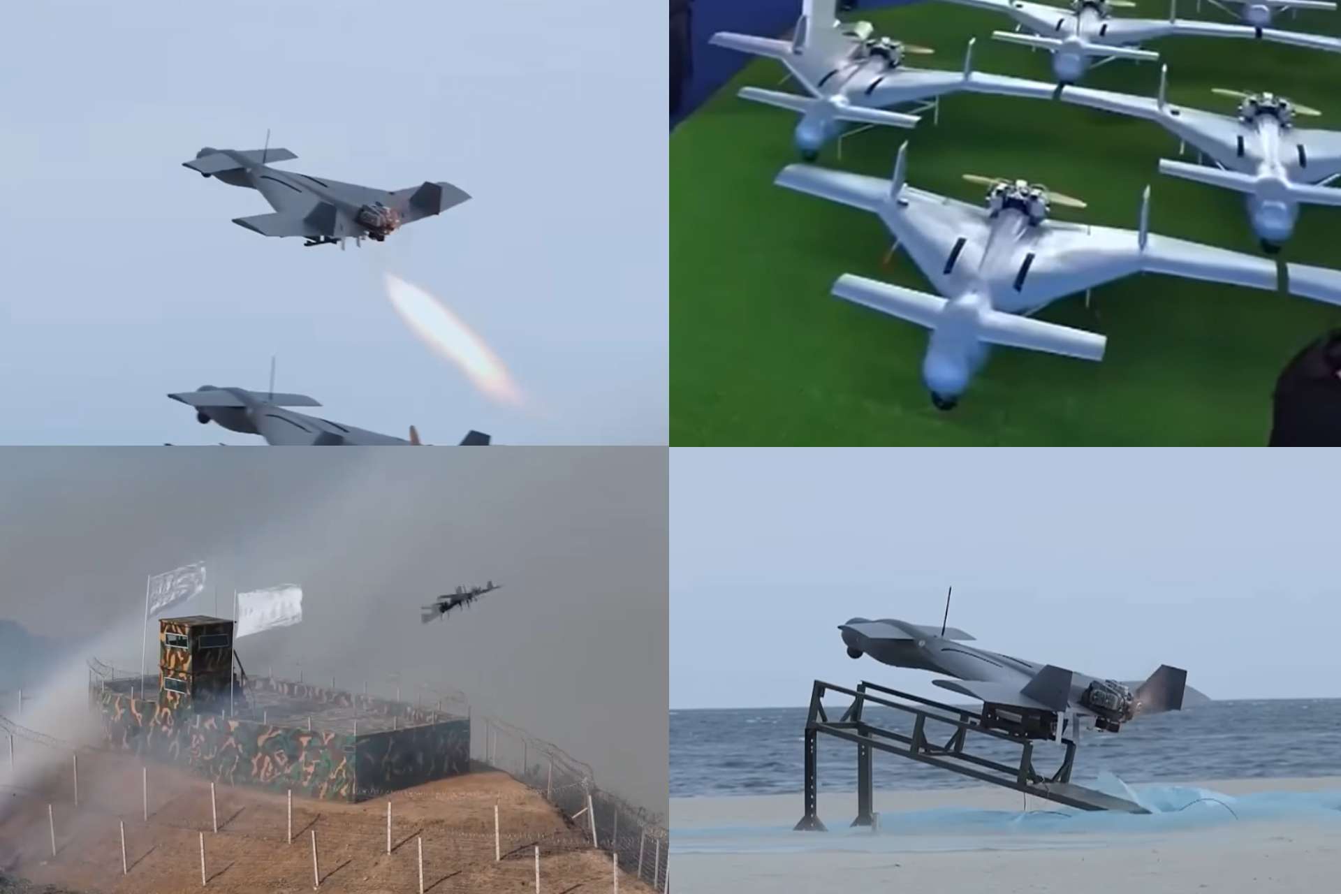 North Korea's latest drone exhibition revealed a Harop-like loitering munition with an exposed launch configuration, highlighting Pyongyang's growing interest in coordinated drone strikes against military targets (Picture Source: Korean Central News Agency / Edited By Army Recognition Group)