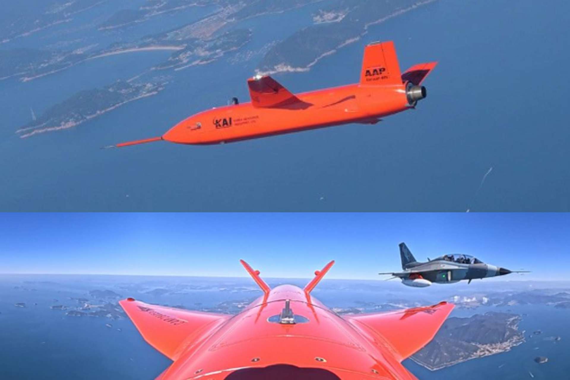 KAI’s AAP drone flew in close formation with an FA-50 fighter, marking a key step toward South Korea’s AI-enabled manned-unmanned air combat capability (Picture Source: KAI)