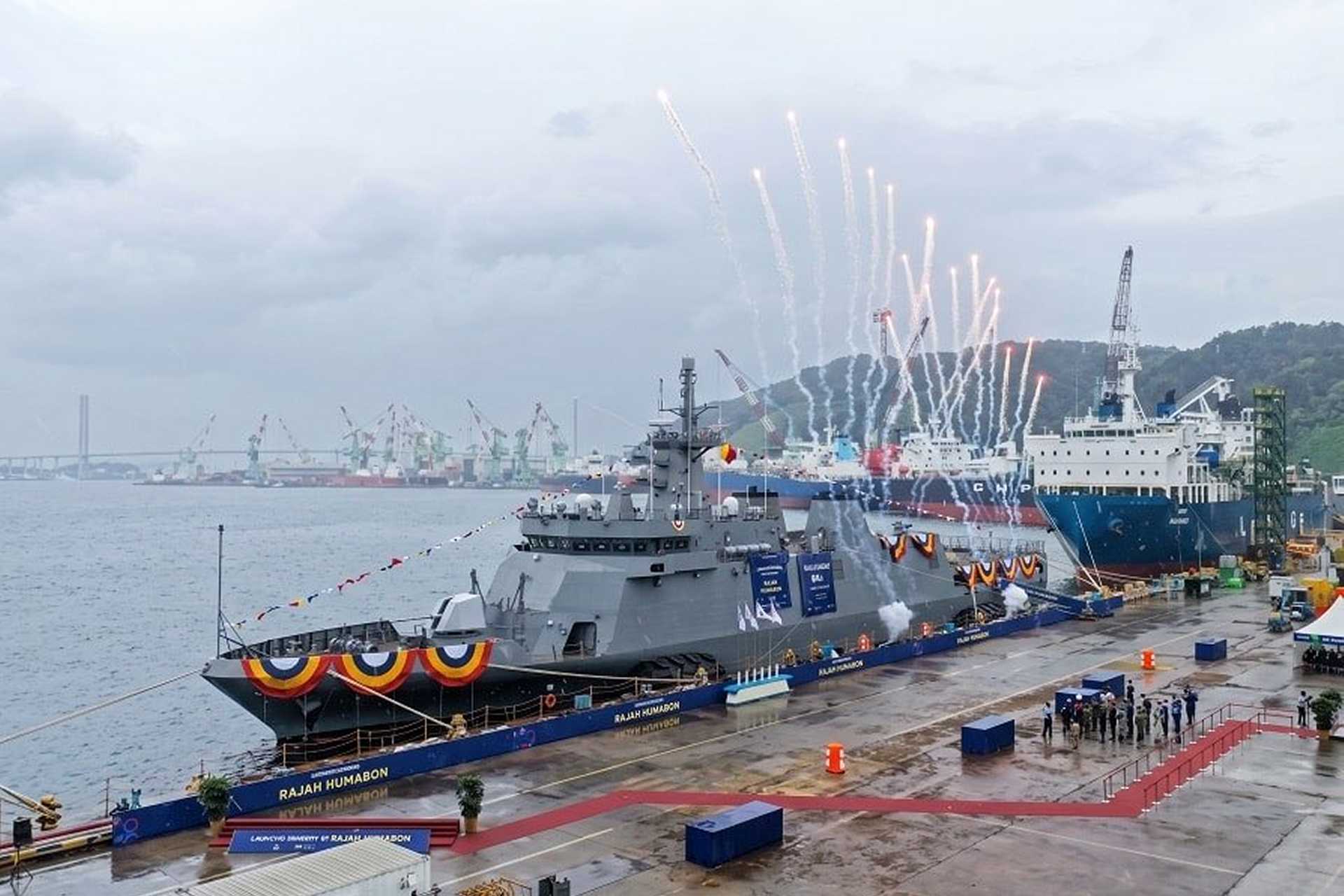 On October 13, 2026, South Korea launched BRP Rajah Humabon, the third of six Rajah Sulayman-class offshore patrol vessels (OPVs) ordered by the Philippine Navy to strengthen maritime surveillance and naval presence in the South China Sea. (Picture source: HD HHI)