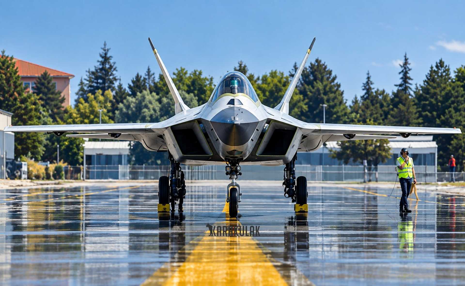 Turkey’s KAAN fifth-generation fighter is being developed as a twin-engine, low-observable combat aircraft with internal weapons bays, advanced sensors, and nationally controlled mission systems. The aircraft remains in development, with new prototypes moving through ground and flight-test phases. (Picture source X account)