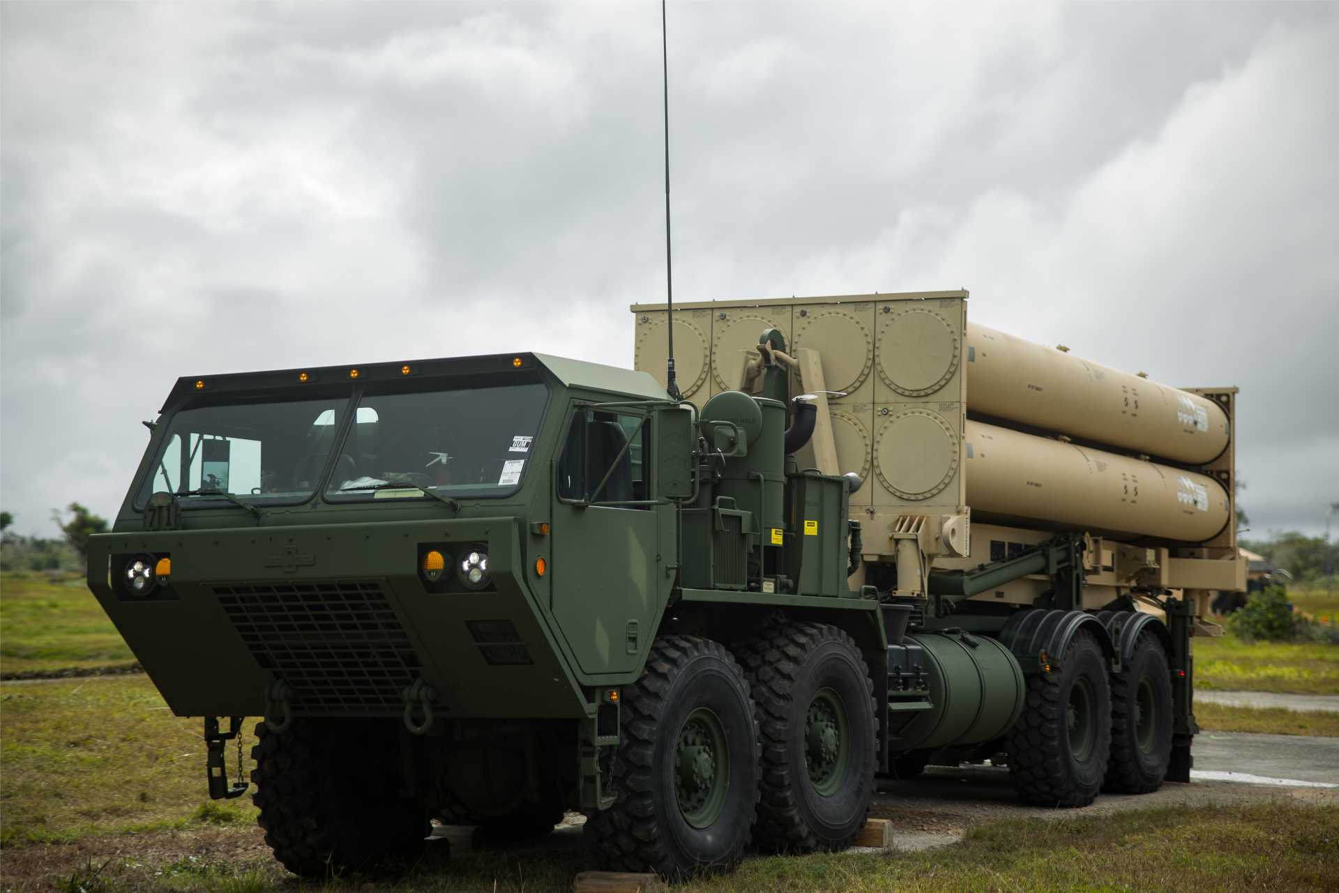 U.S. Army THAAD launchers support Guam’s ballistic missile defense mission. The newly activated 3rd Battalion, 43rd Air Defense Artillery Regiment, builds on the island’s existing defensive presence as the Army develops a broader integrated air and missile defense architecture. (Picture source: U.S. Department of War/Defense)