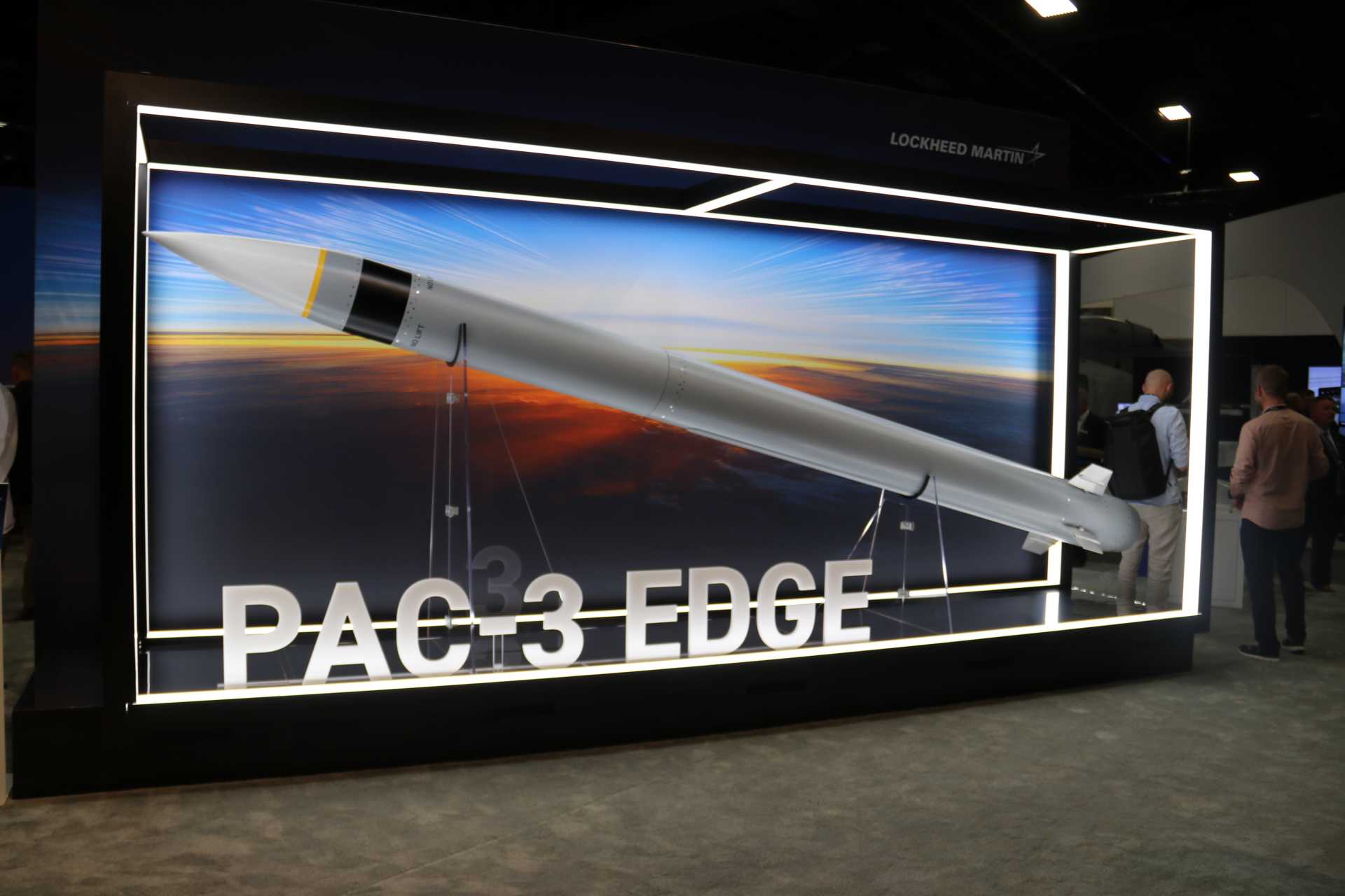 PAC-3 Edge missile scale model displayed at AUSA 2026. Lockheed Martin is developing the interceptor for the U.S. Army’s Future Interceptor competition. (Picture source: Army Recognition Group)