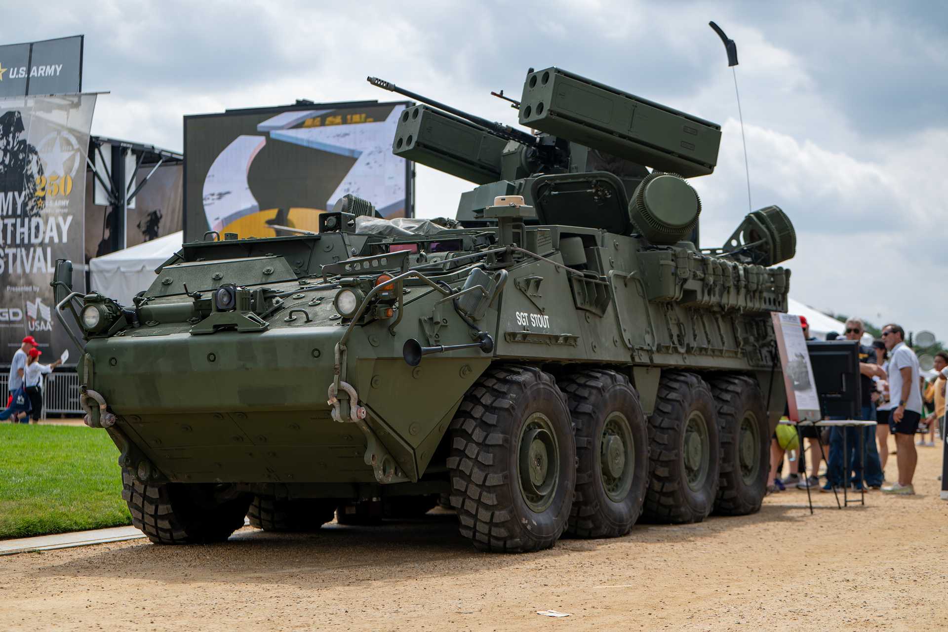 SGT Stout M-SHORAD: The U.S. Army’s SGT Stout M-SHORAD is a Stryker A1-based mobile air-defense vehicle armed with an XM914 30 mm cannon, Stinger missiles and Longbow Hellfire missiles, supported by onboard radars and electro-optical sensors to defend brigade combat teams against unmanned aircraft and other low-flying threats. (Picture source U.S. Department of War/Defense)