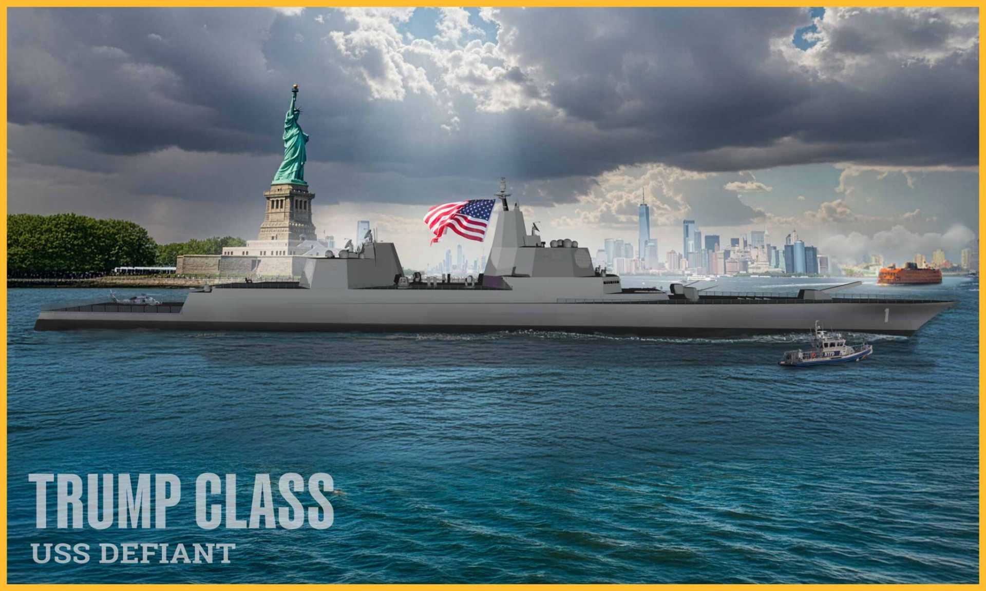 Artist’s rendering of the proposed Trump-class nuclear-powered guided-missile battleship, envisioned to provide long-range strike and fleet command capabilities. The design remains under development.