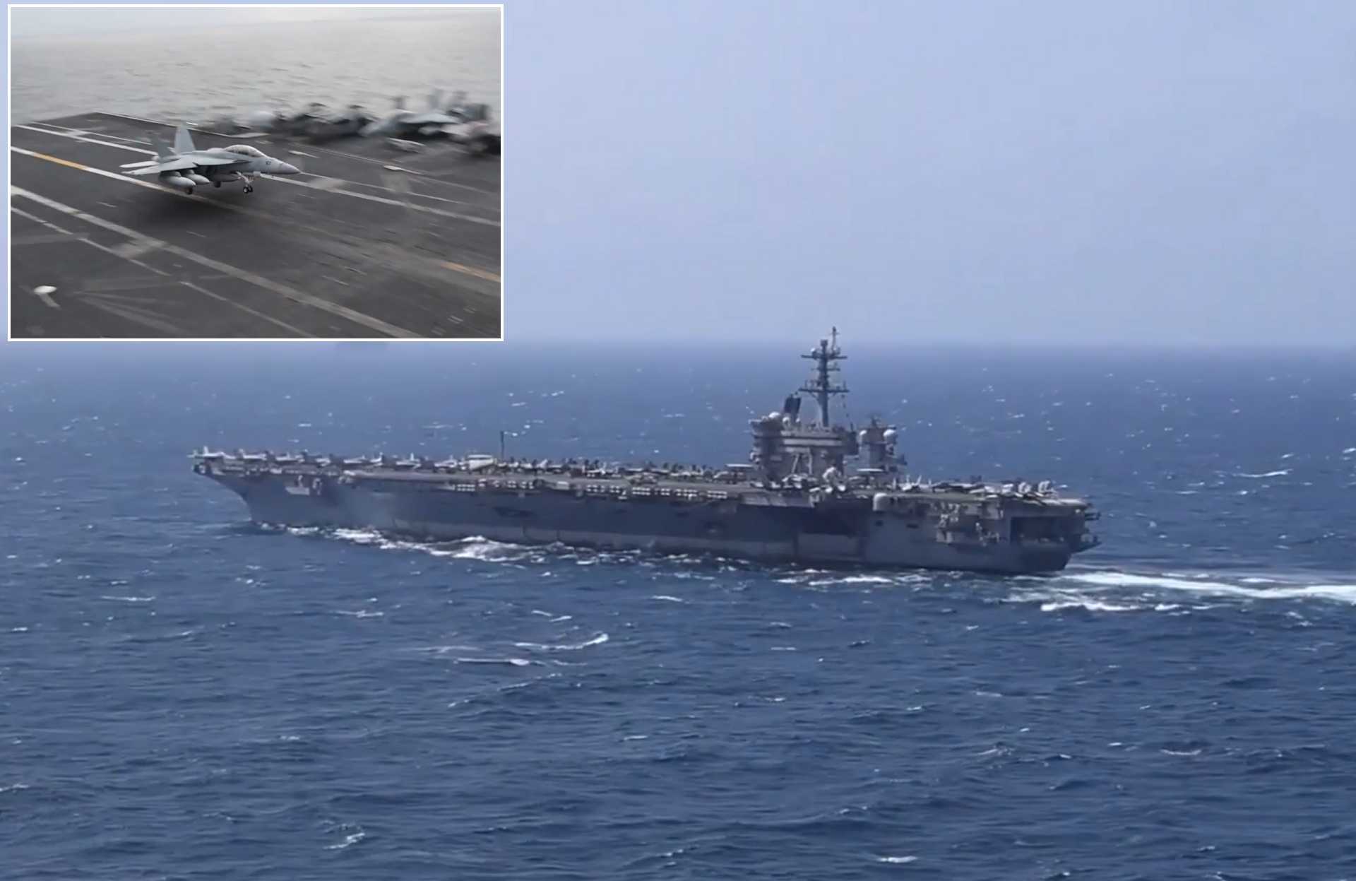 U.S. Navy USS George Washington (CVN 73) aircraft carrier conducts flight operations while sailing in regional waters in the Middle East on October 1, 2026.
