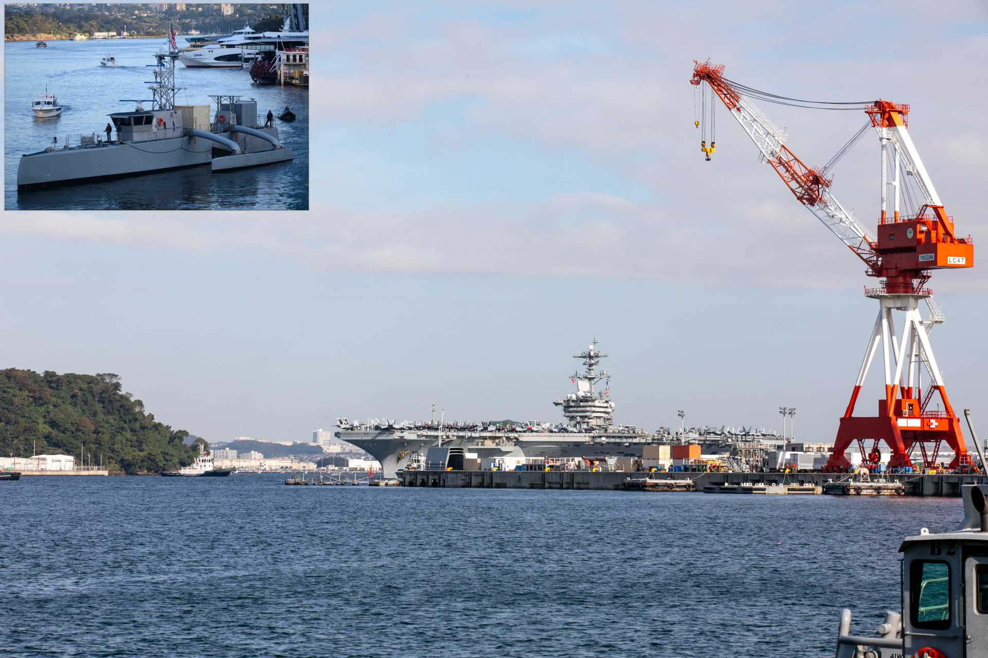 The U.S. Navy confirmed the first deployment of an unmanned surface vessel alongside the USS Theodore Roosevelt carrier strike group, which arrived in Yokosuka, Japan, on October 16, 2026, ahead of Exercise Keen Sword 2027. (Picture sources: US Navy)