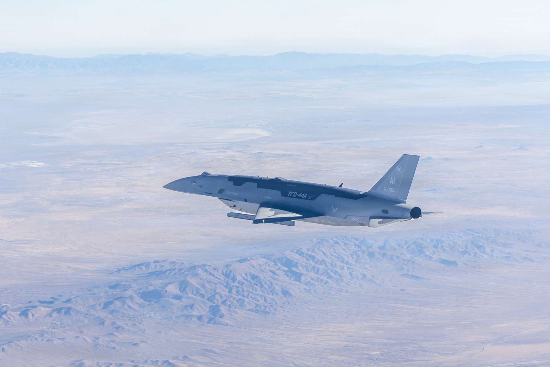 Anduril’s YFQ-44A Fury flew alongside F-35 fighters during U.S. Air Force testing, marking a key step toward operational manned-unmanned air combat (Picture Source: U.S. Air Force)