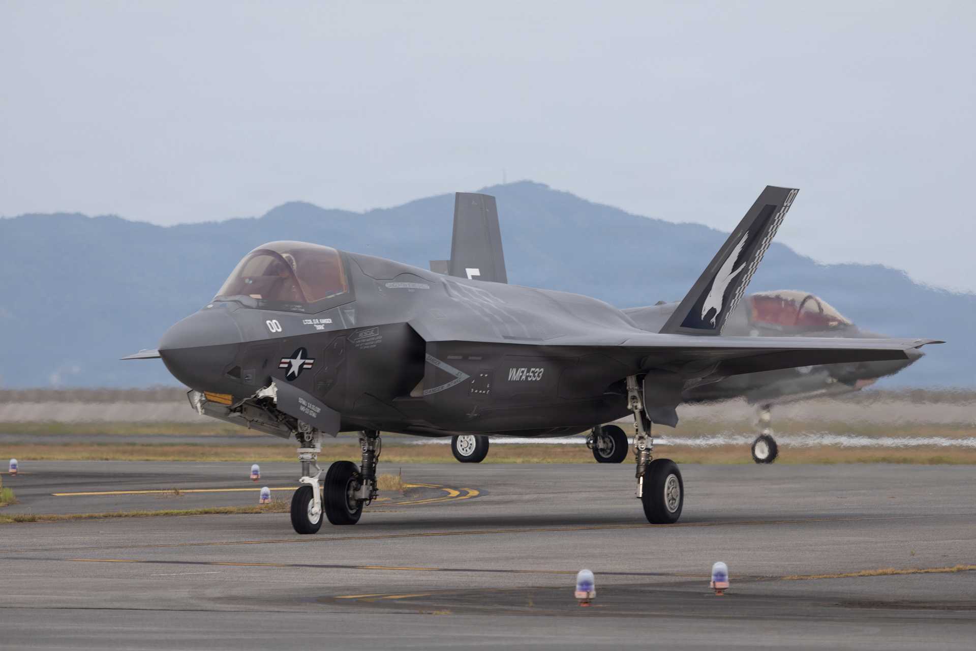 A U.S. Marine Corps F-35B Lightning II stealth fighter assigned to U.S. Marine Fighter Attack Squadron VMFA-533, Marine Aircraft Group 12, 1st Marine Aircraft Wing, taxis at U.S. Marine Corps Air Station Iwakuni in Yamaguchi, Japan, on September 5, 2026.