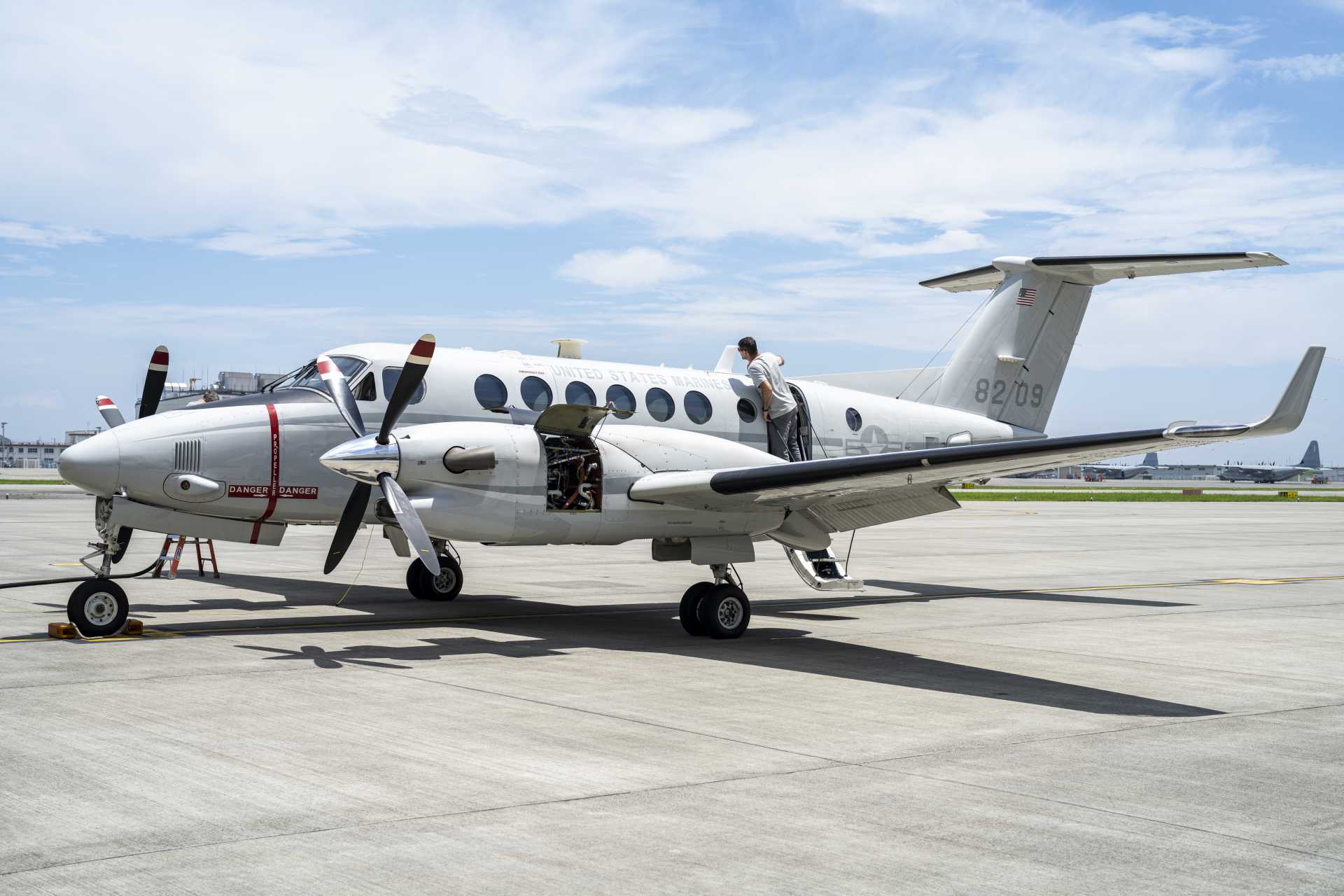 The UC-12W Huron is a U.S. Marine Corps twin-engine turboprop aircraft used for operational support airlift, rapidly transporting personnel, priority cargo, and critical supplies between bases and dispersed operating locations.