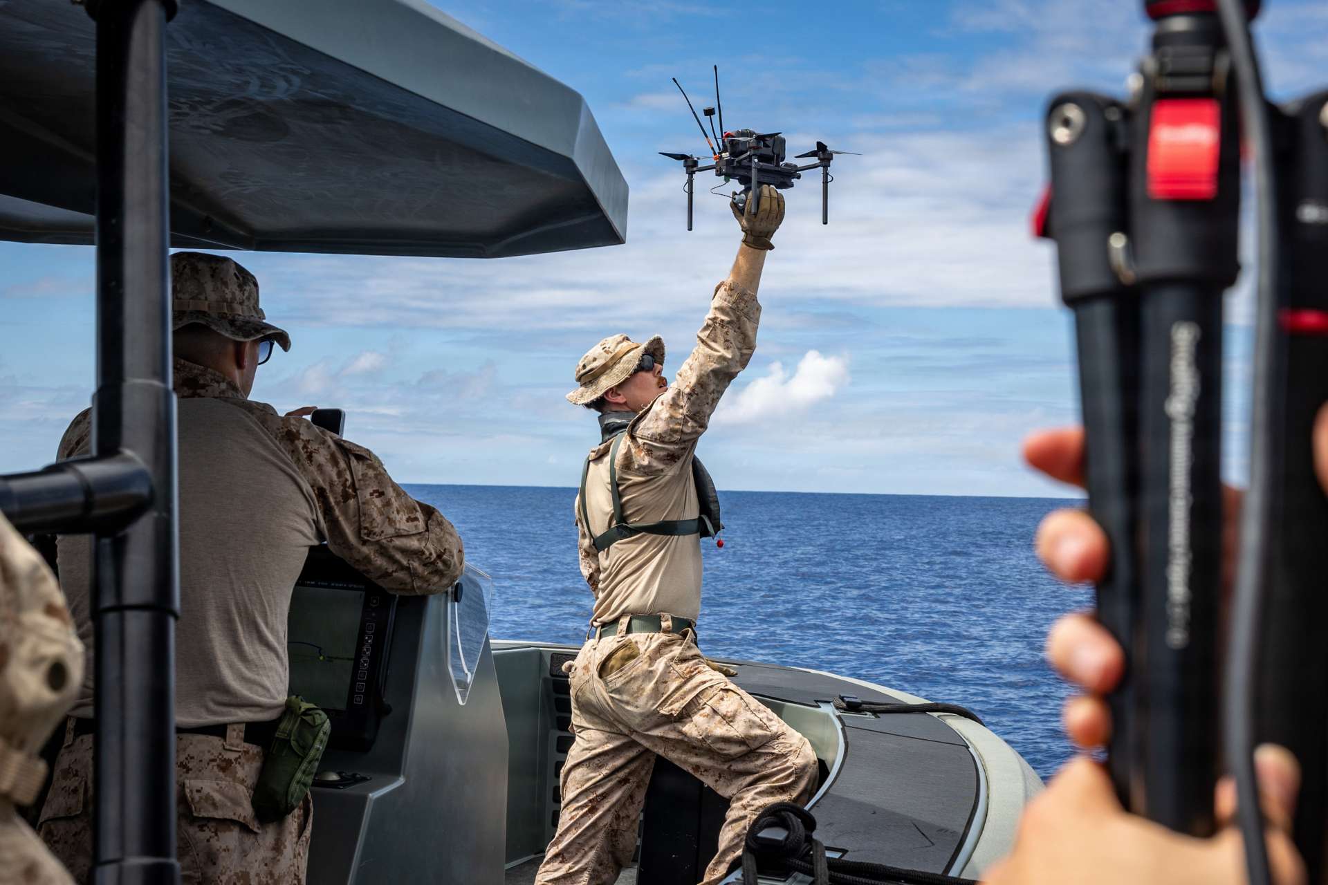 U.S. Marines tested a Neros Archer FPV attack drone launched from a reconnaissance boat off Okinawa, exploring mobile sea-based drone operations for future littoral missions (Picture Source: USMC)