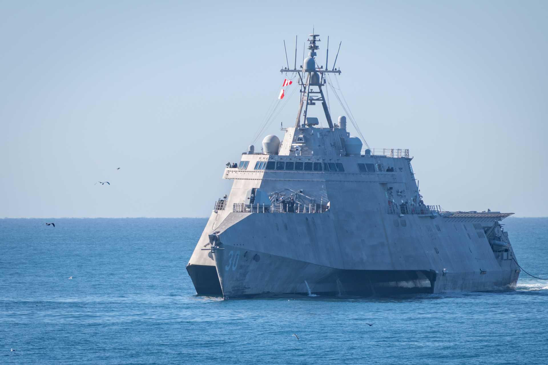 U.S. Navy Independence-variant littoral combat ship USS Canberra (LCS 30) approaches the harbor at Naval Surface Warfare Center, Port Hueneme Division in California on October 31, 2024, for a Combat Systems Assessment Team event. USS Canberra is now participating in the ADMM-Plus maritime activity centered on Subic Bay in the Philippines alongside a P-8A Poseidon and regional naval forces. File image. (Picture source: U.S. Navy)