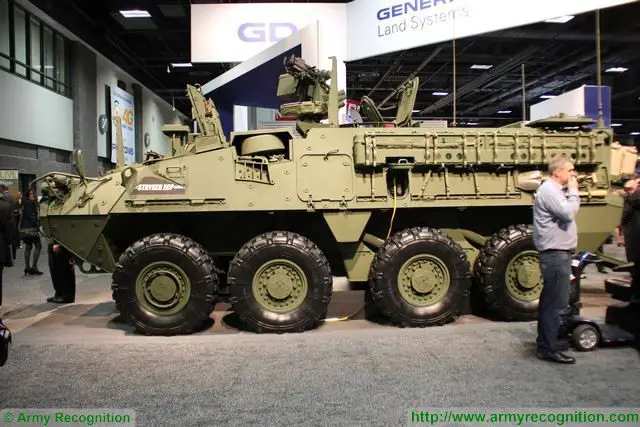 At AUSA 2015, General Dynamics displays the Stryker DVH Engineering Change Proposal (ECP) Vehicle, showcasing four major upgrades across power generation, featuring smart displays and a new digital backbone and an optimized driveline to increase mobility.
