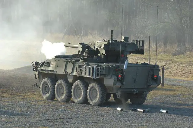 One of the vehicles that might be considered a light-tank candidate is the eight-wheeled Mobile Gun System M1128, a 105 mm tank gun mounted on a light-armored Stryker vehicle made by General Dynamics Land Systems.