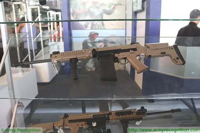 SA58 CTC Compact Tactical Carbine of DS Arms at SITDEF 2017, the International Defense Exhibition in Lima, Peru. 
