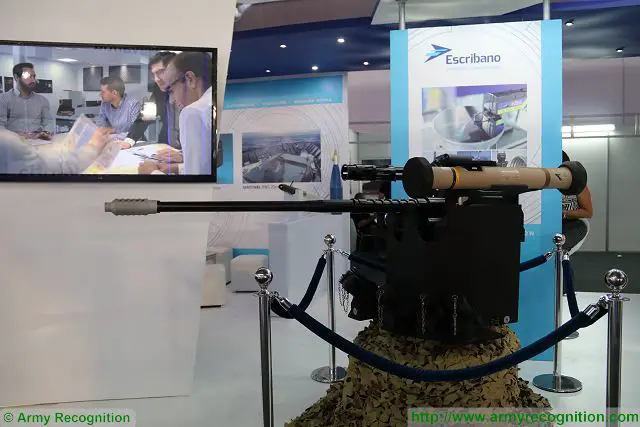At SITDEF 2017, the Spanish Company Escribano presents its technologies of remotely operated weapon station which can be armed with an automatic cannon up to 30 mm caliber. The turret is fully stabilized and is fitted with optics also manufactured by Escribano.