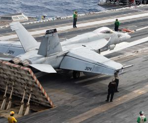An F/A-18E Super Hornet assigned to VFA-31 prepares for launch using the Electromagnetic Aircraft Launch System aboard USS Gerald R. Ford in the Atlantic Ocean on March 10, 2023. (Picture source: U.S. Navy)